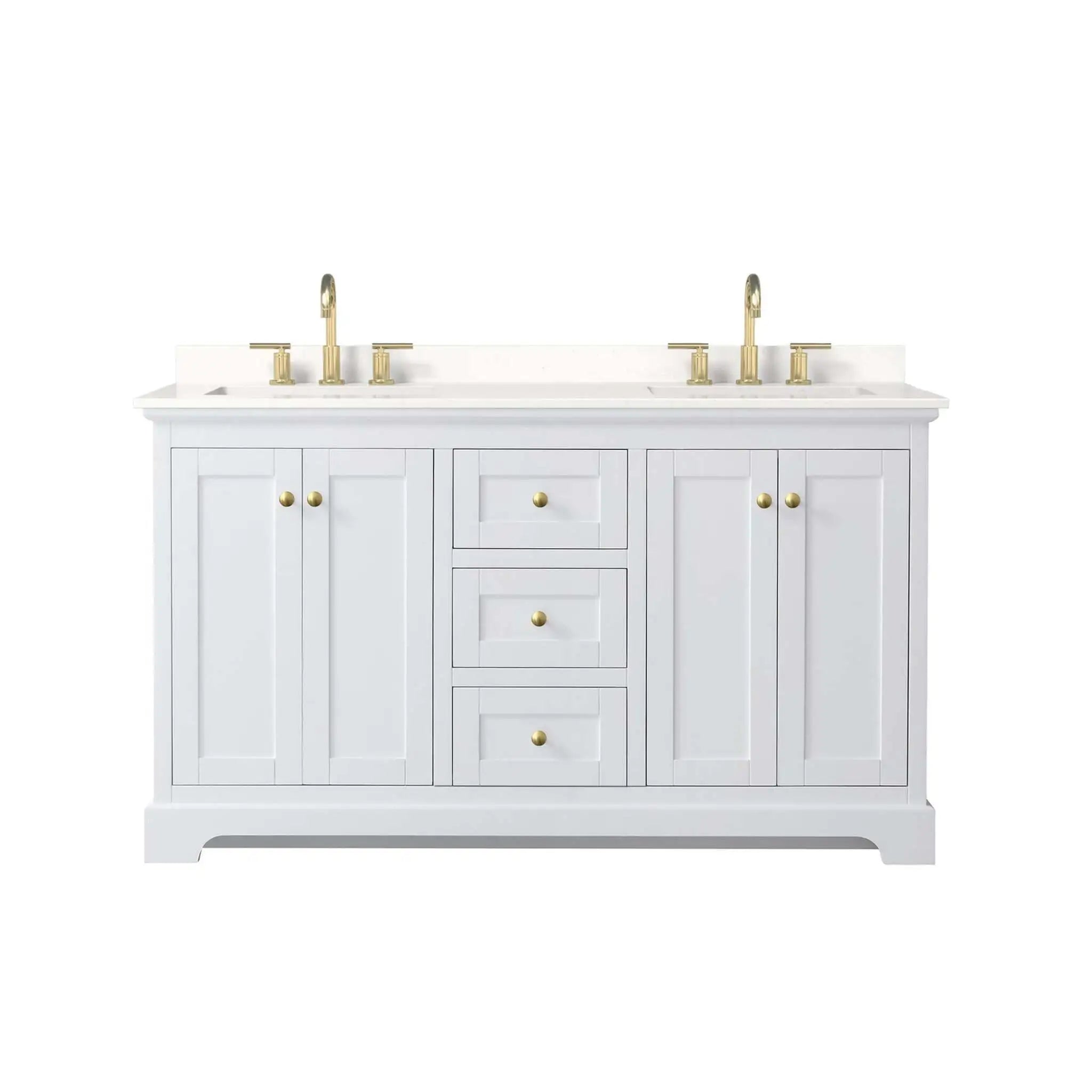 60" Avery Double Bathroom Vanity in White with Brushed Gold Trim by Wyndham