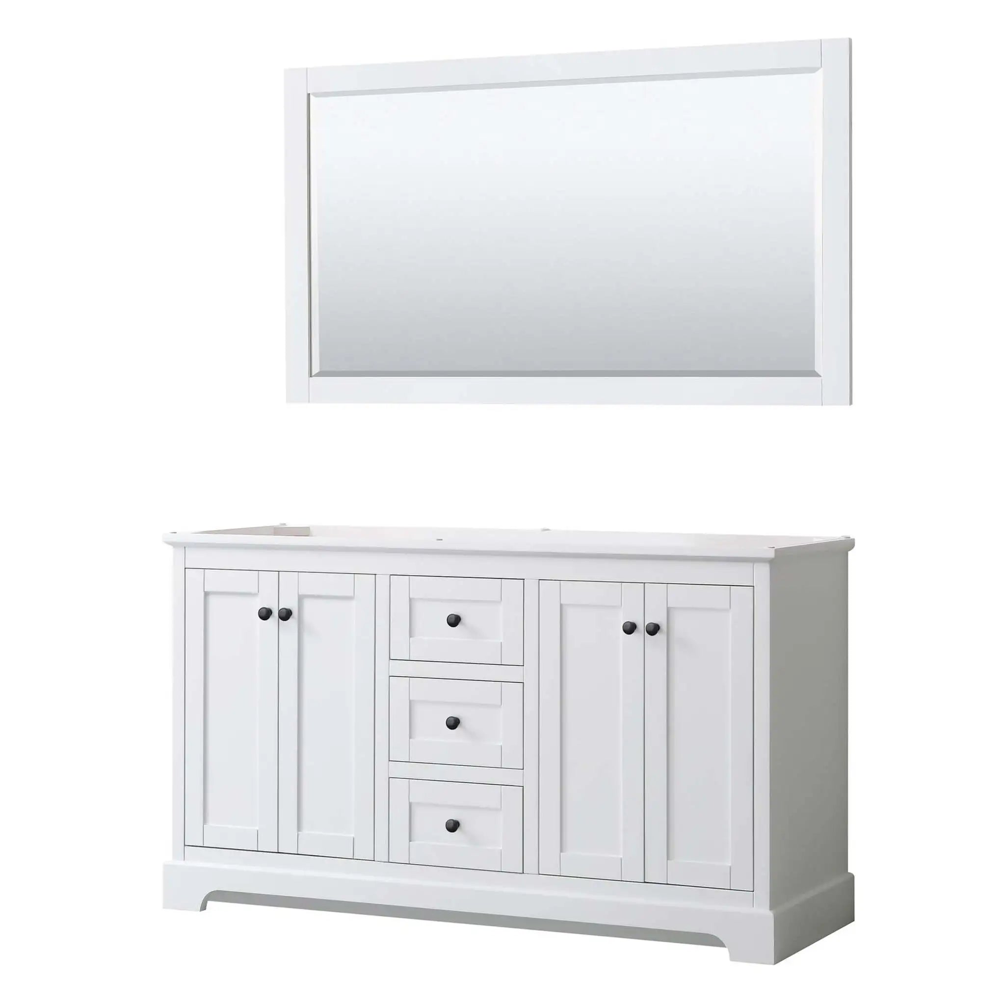 60" Avery Double Bathroom Vanity in White with Matte Black Trim & 58" Mirror by Wyndham