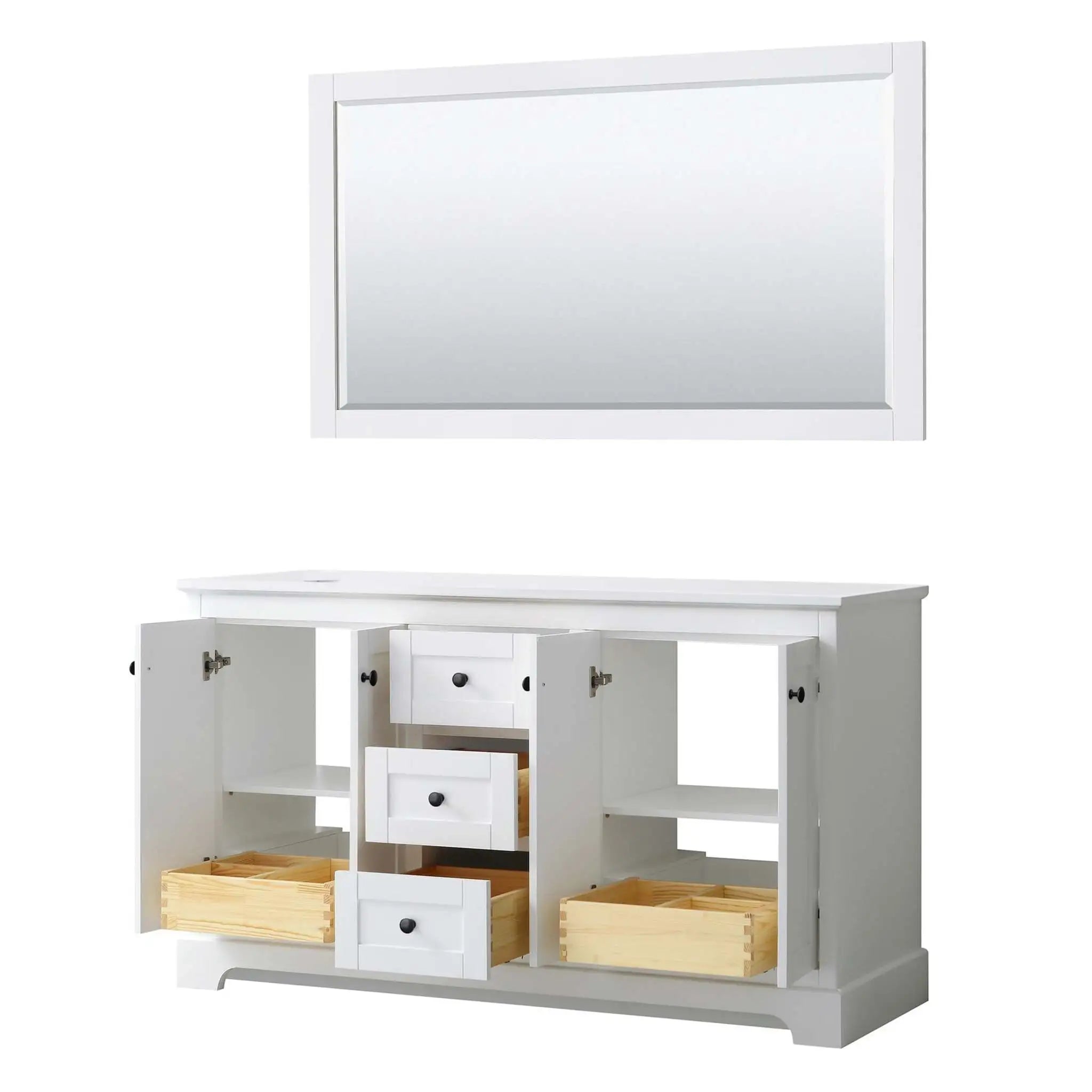60" Avery Double Bathroom Vanity in White with Matte Black Trim & 58" Mirror by Wyndham