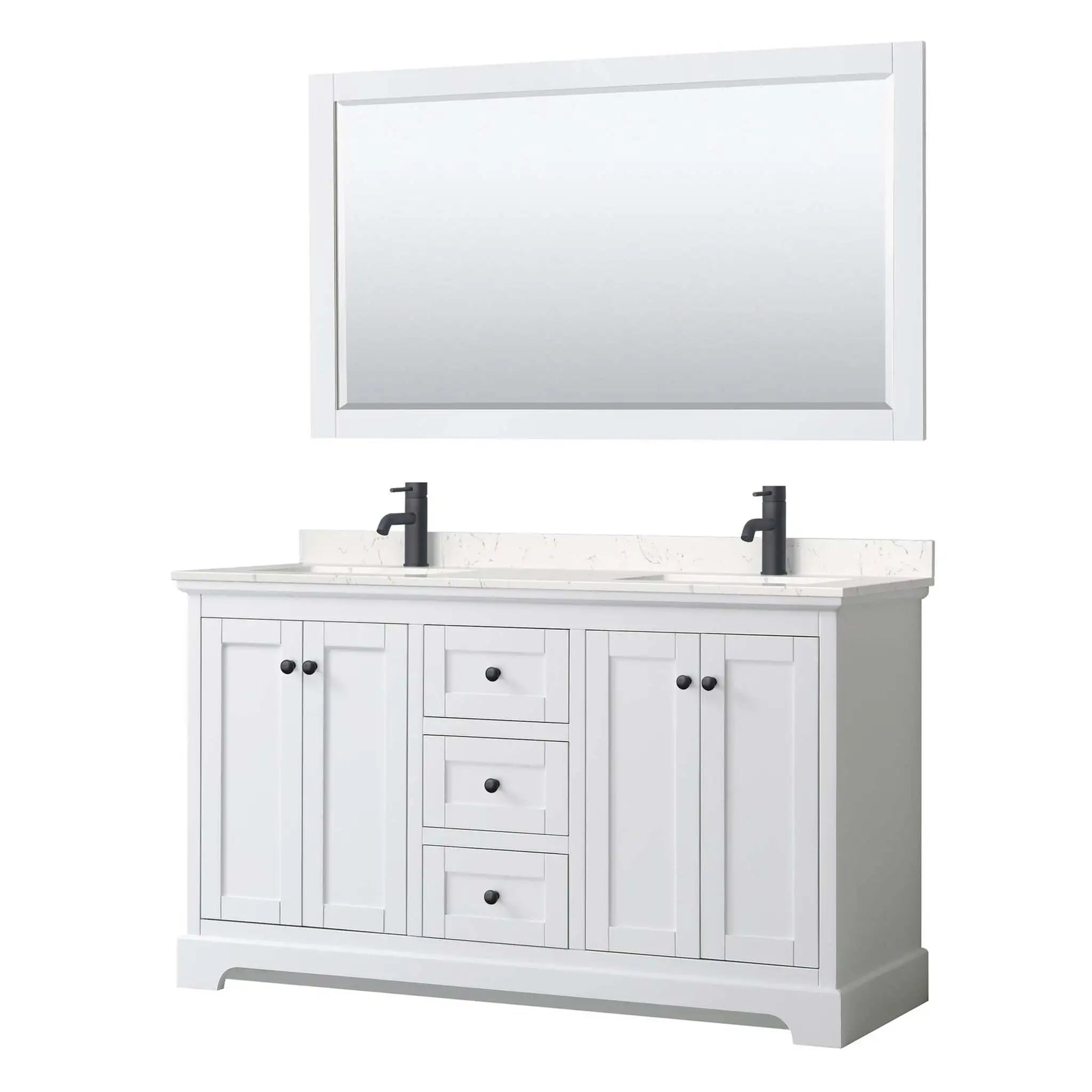 60" Avery Double Bathroom Vanity in White with Matte Black Trim & 58" Mirror by Wyndham