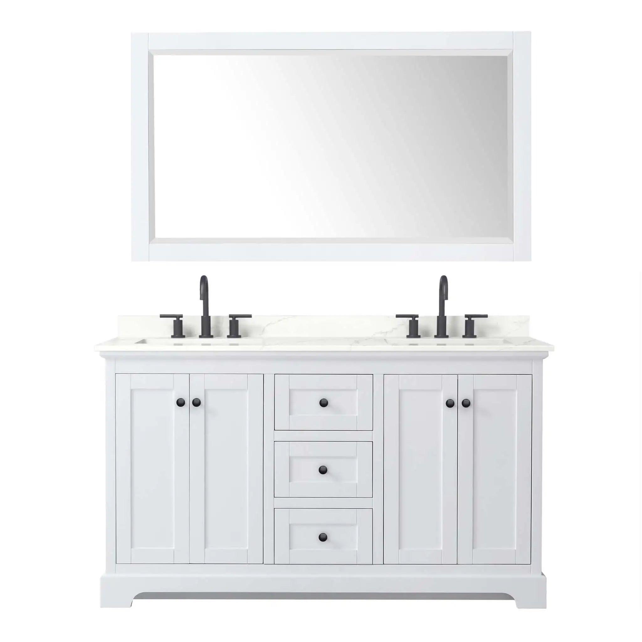 60" Avery Double Bathroom Vanity in White with Matte Black Trim & 58" Mirror by Wyndham