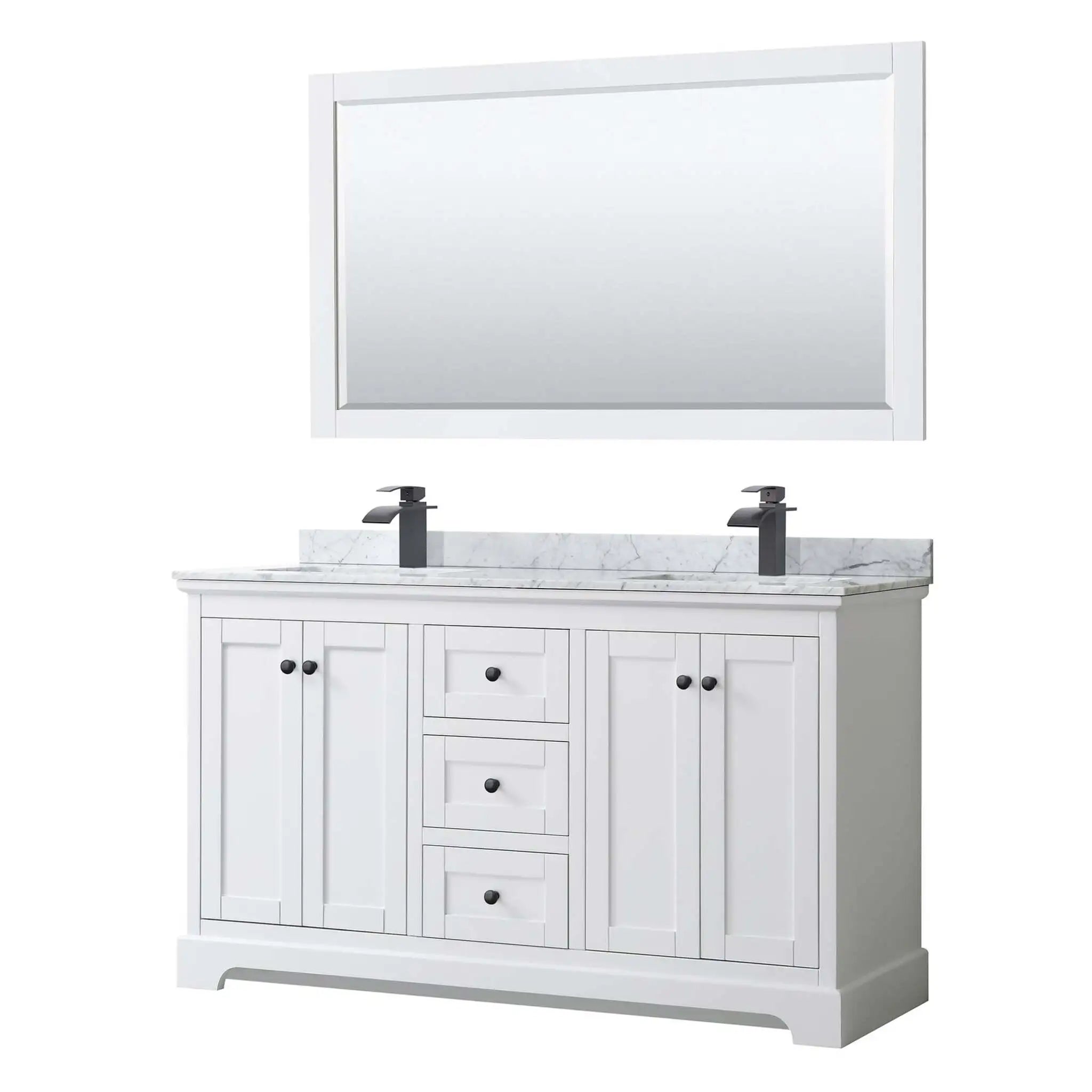 60" Avery Double Bathroom Vanity in White with Matte Black Trim & 58" Mirror by Wyndham
