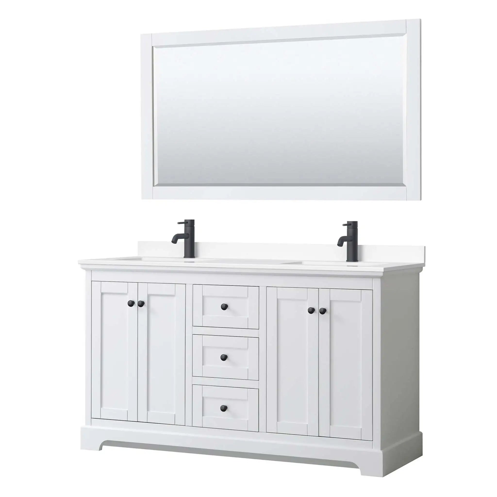 60" Avery Double Bathroom Vanity in White with Matte Black Trim & 58" Mirror by Wyndham