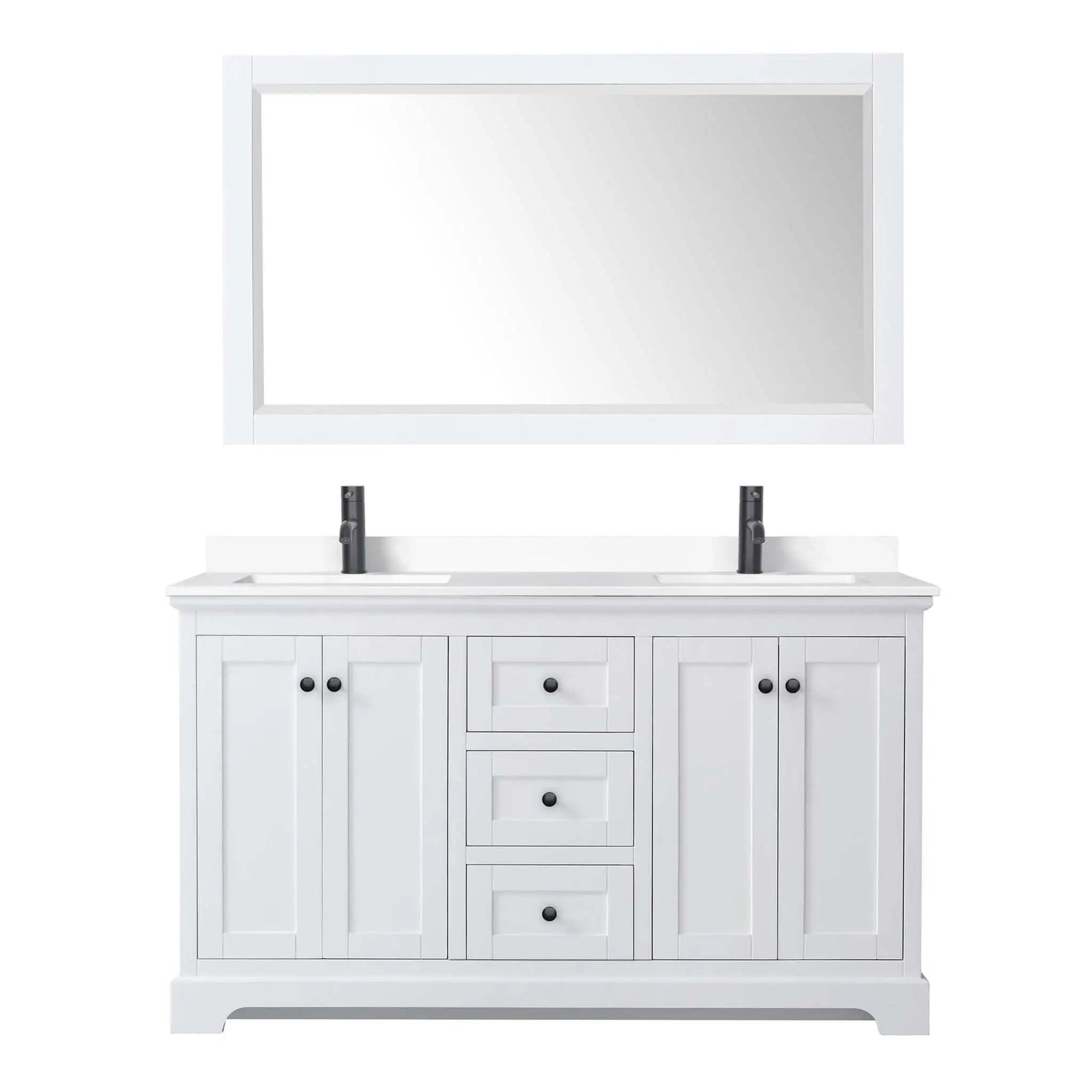 60" Avery Double Bathroom Vanity in White with Matte Black Trim & 58" Mirror by Wyndham
