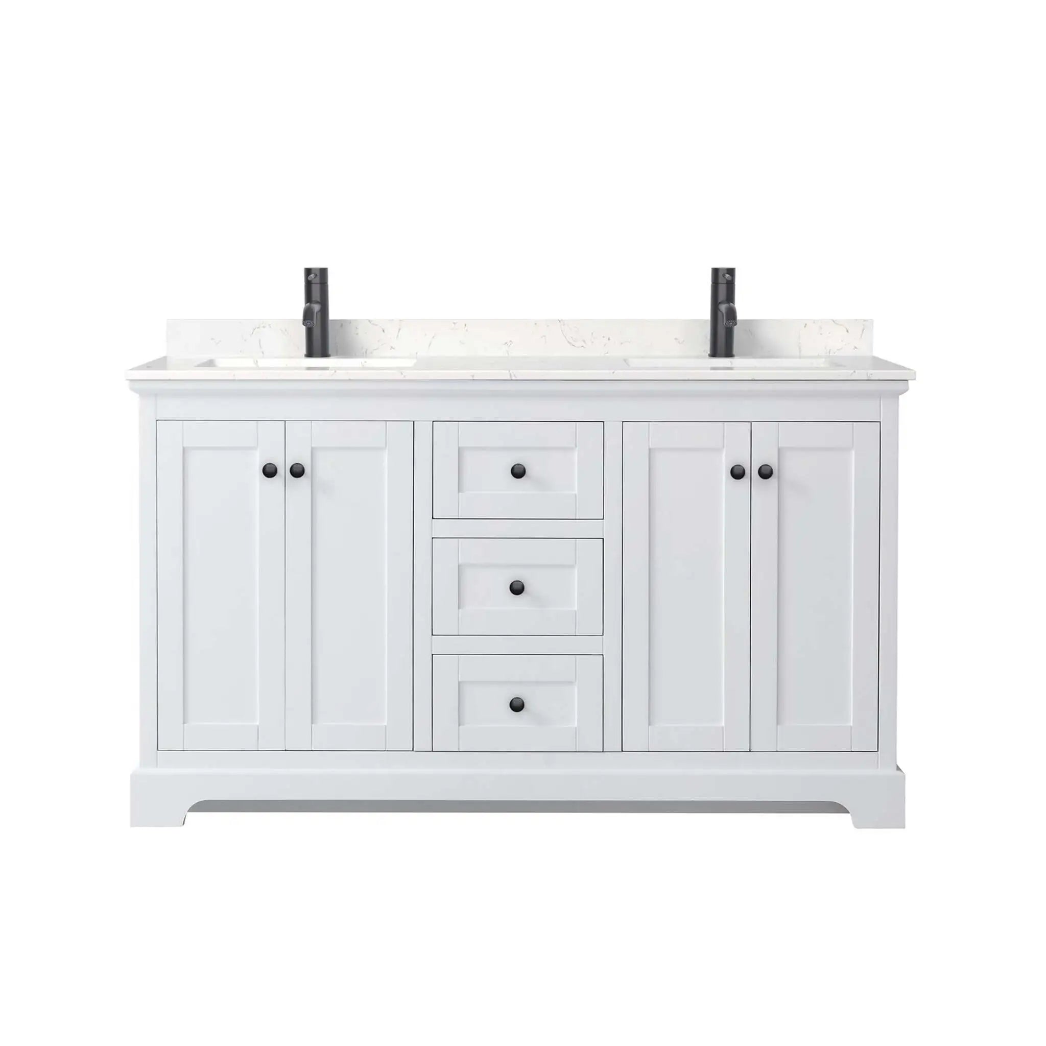 60" Avery Double Bathroom Vanity in White with Matte Black Trim by Wyndham