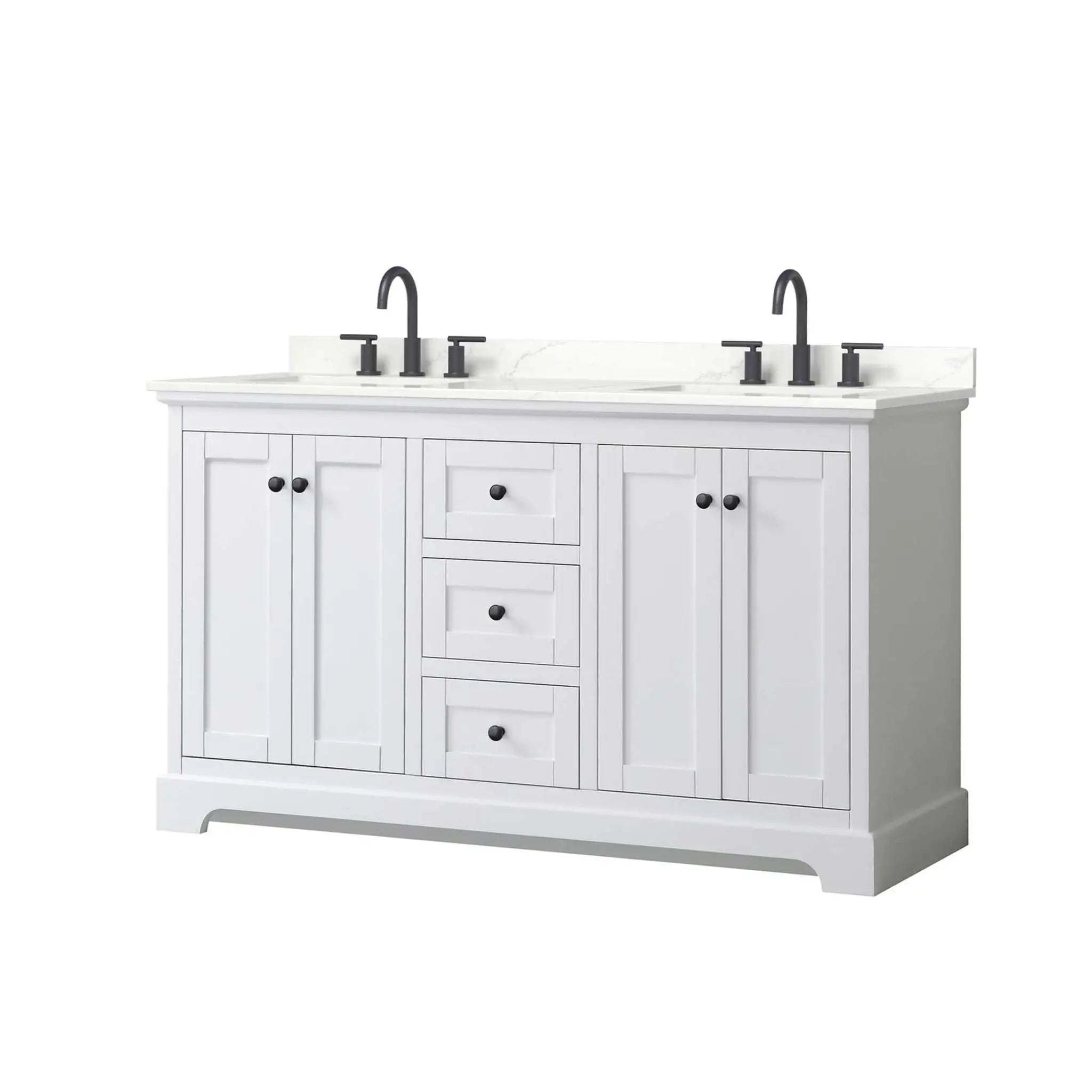 60" Avery Double Bathroom Vanity in White with Matte Black Trim by Wyndham
