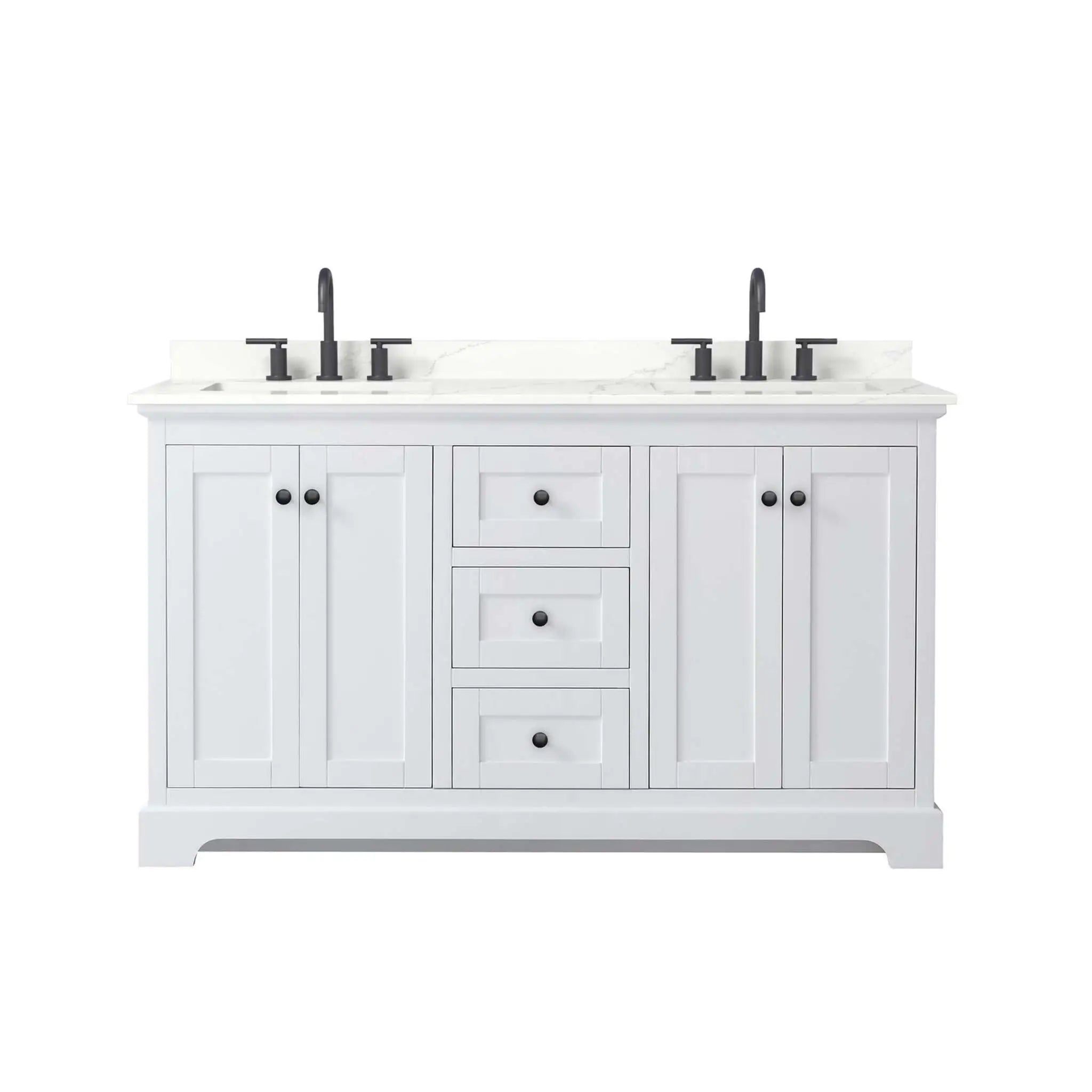 60" Avery Double Bathroom Vanity in White with Matte Black Trim by Wyndham