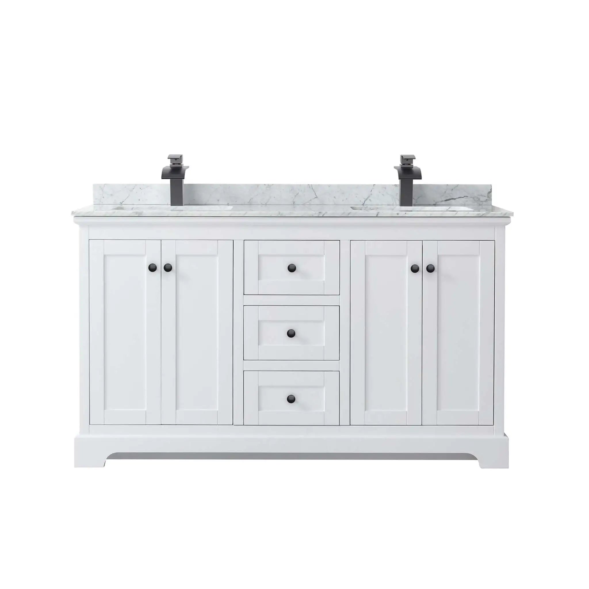 60" Avery Double Bathroom Vanity in White with Matte Black Trim by Wyndham