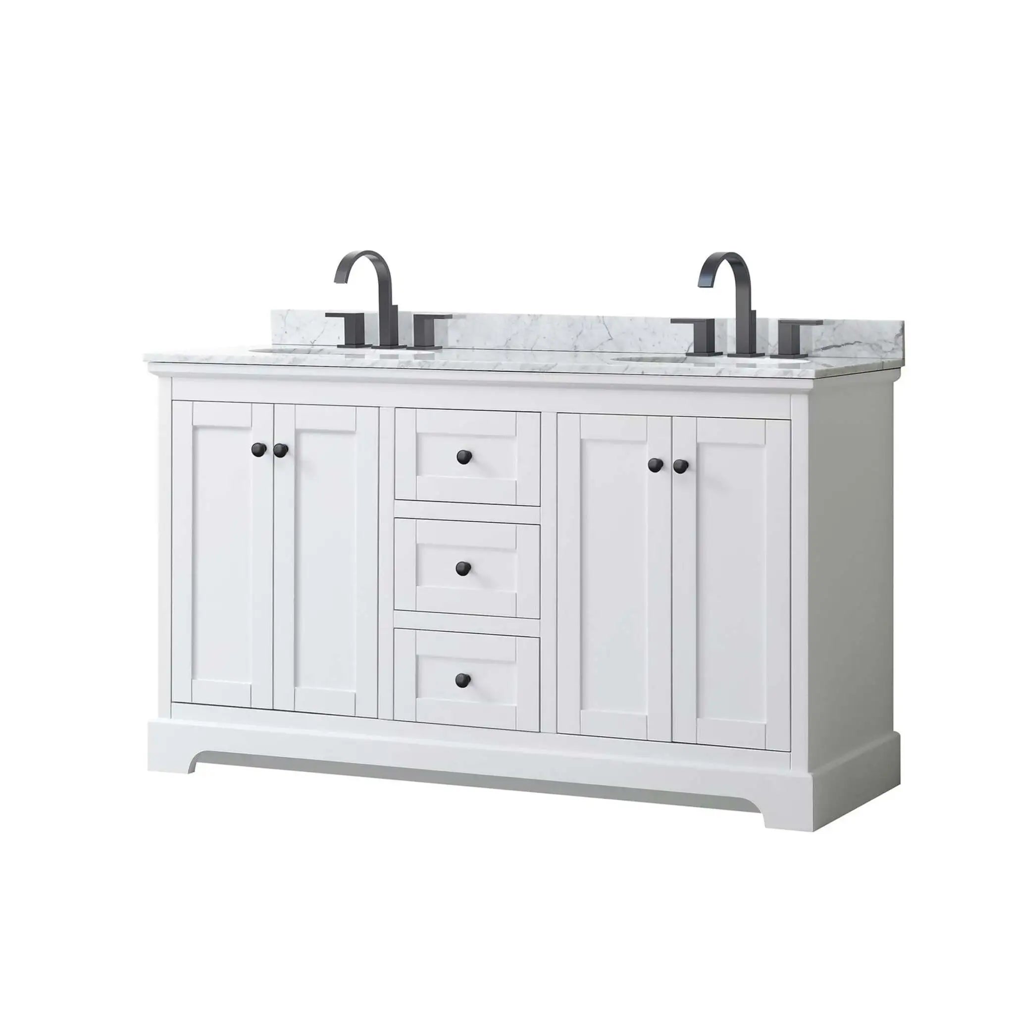 60" Avery Double Bathroom Vanity in White with Matte Black Trim by Wyndham