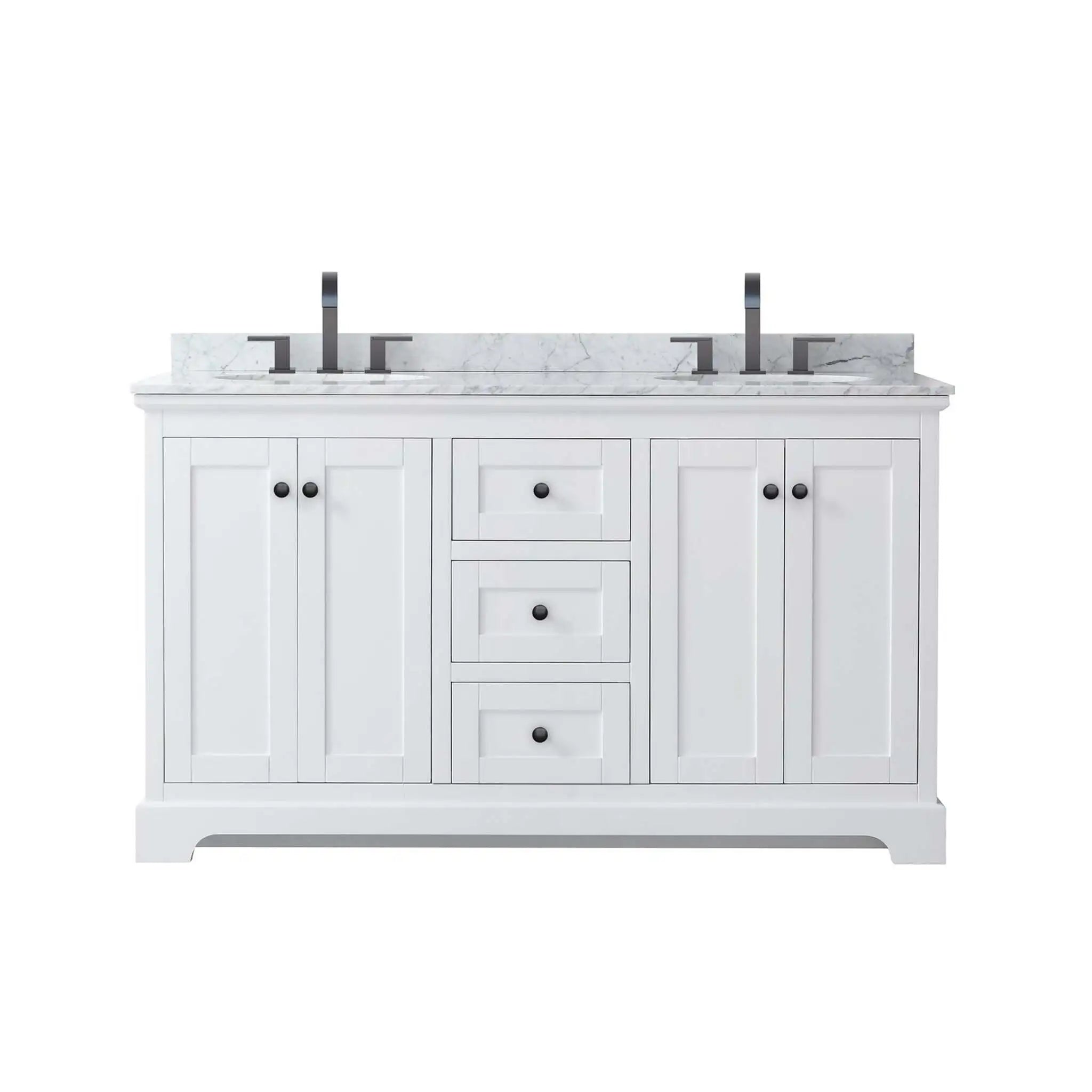 60" Avery Double Bathroom Vanity in White with Matte Black Trim by Wyndham