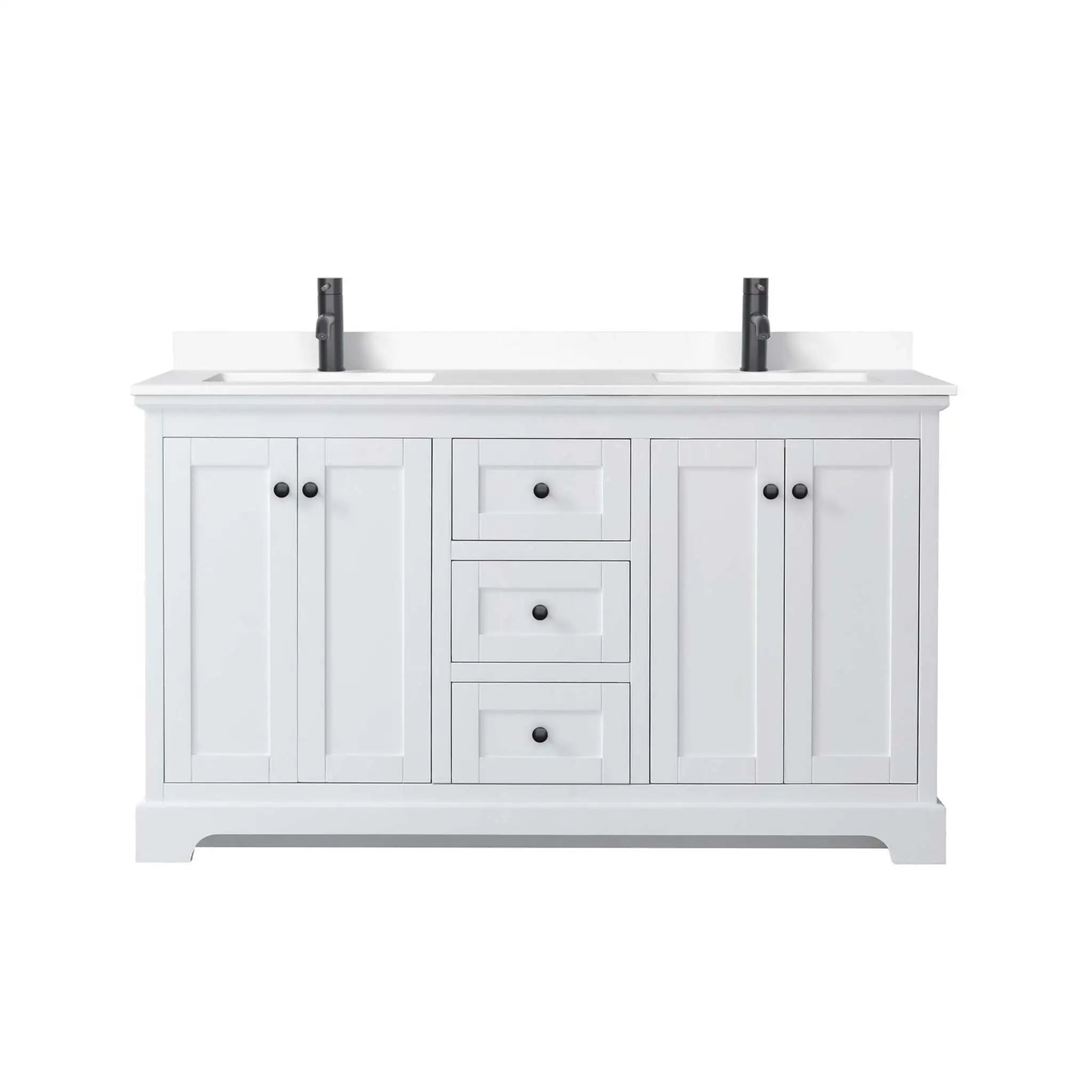 60" Avery Double Bathroom Vanity in White with Matte Black Trim by Wyndham