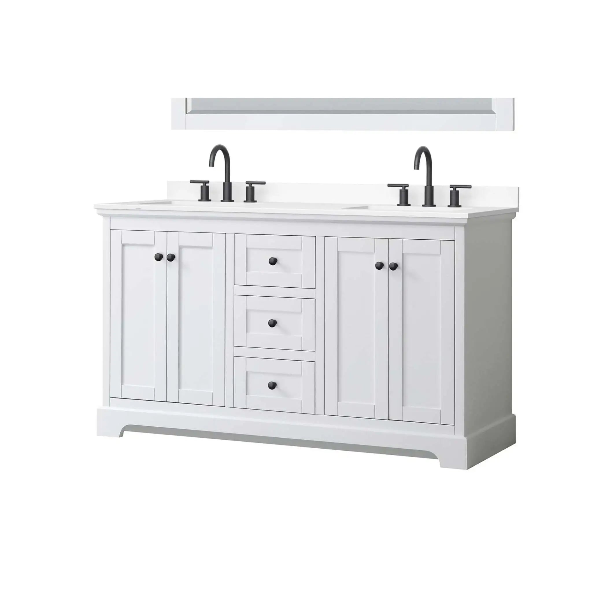 60" Avery Double Bathroom Vanity in White with Matte Black Trim by Wyndham