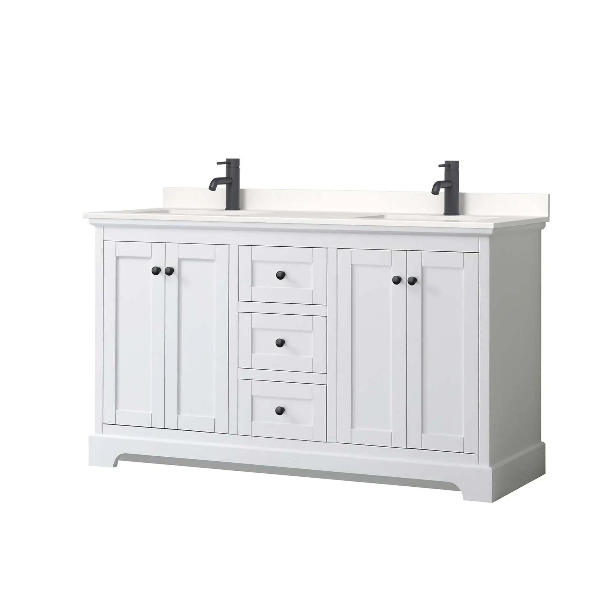 60" Avery Double Bathroom Vanity in White with Matte Black Trim by Wyndham