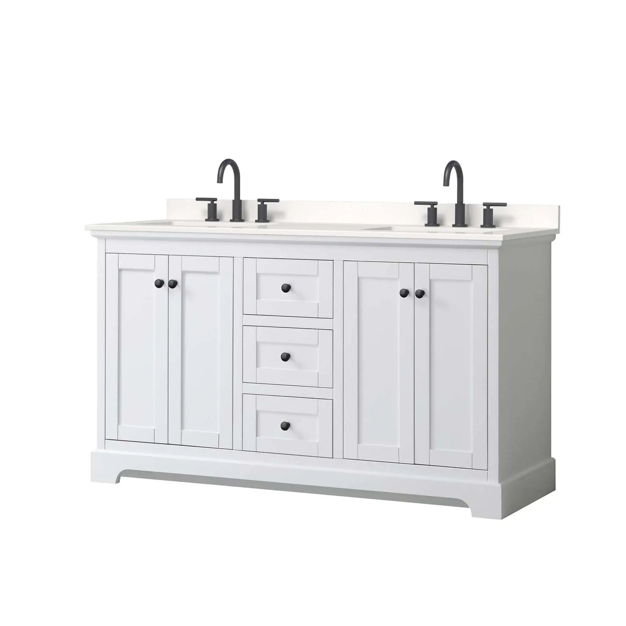 60" Avery Double Bathroom Vanity in White with Matte Black Trim by Wyndham