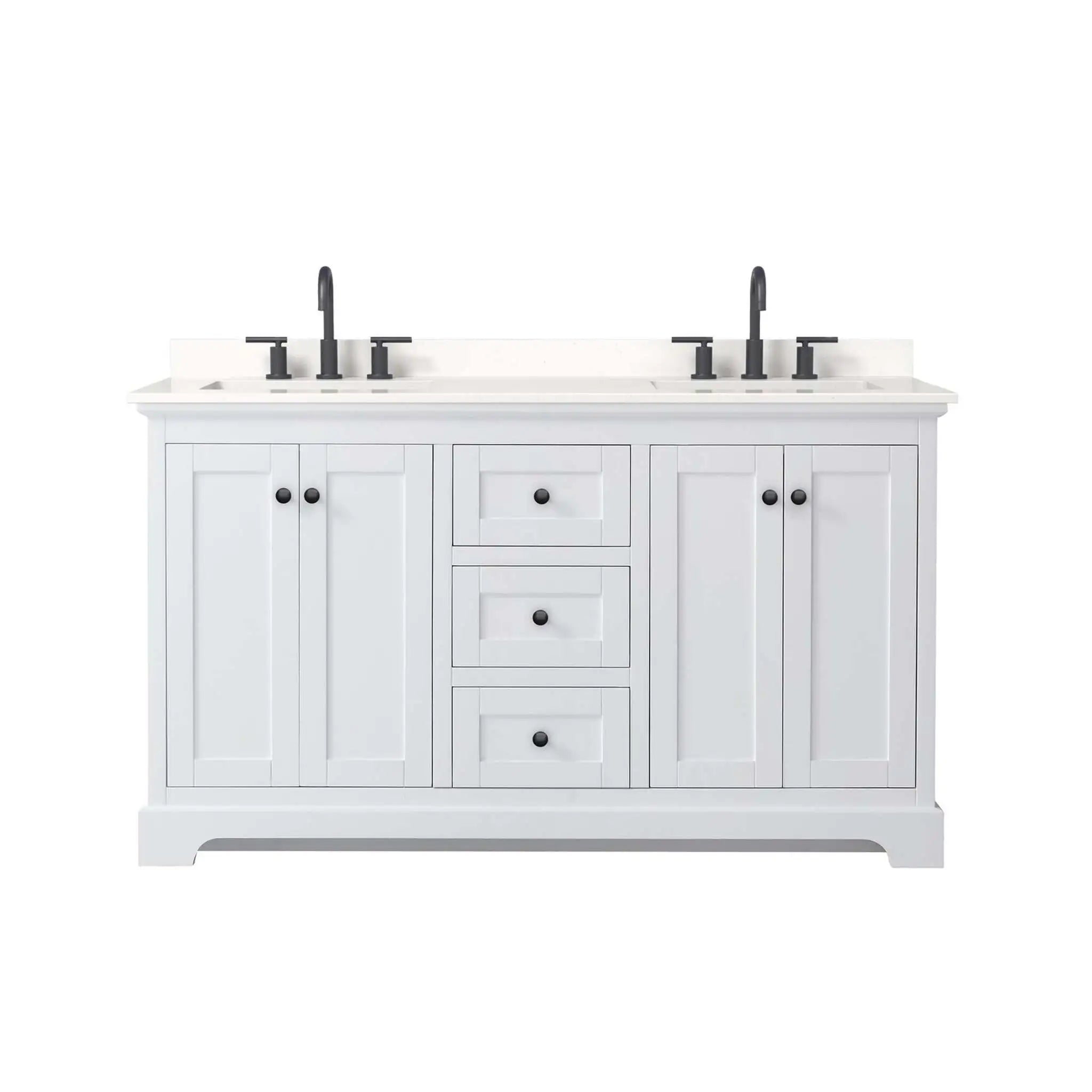 60" Avery Double Bathroom Vanity in White with Matte Black Trim by Wyndham