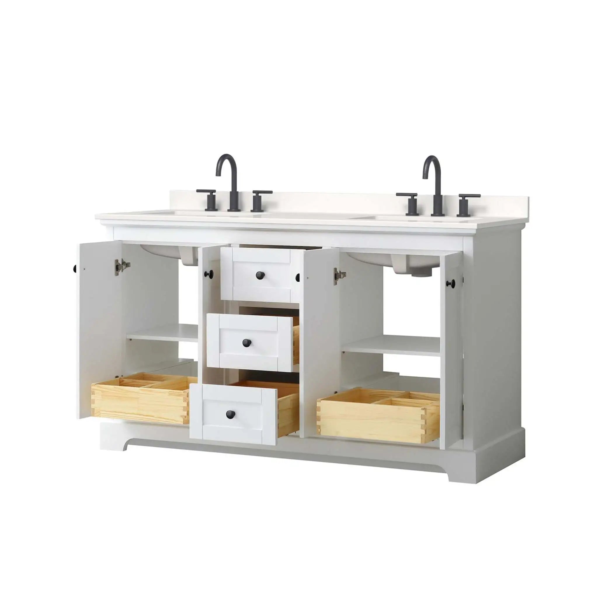60" Avery Double Bathroom Vanity in White with Matte Black Trim by Wyndham