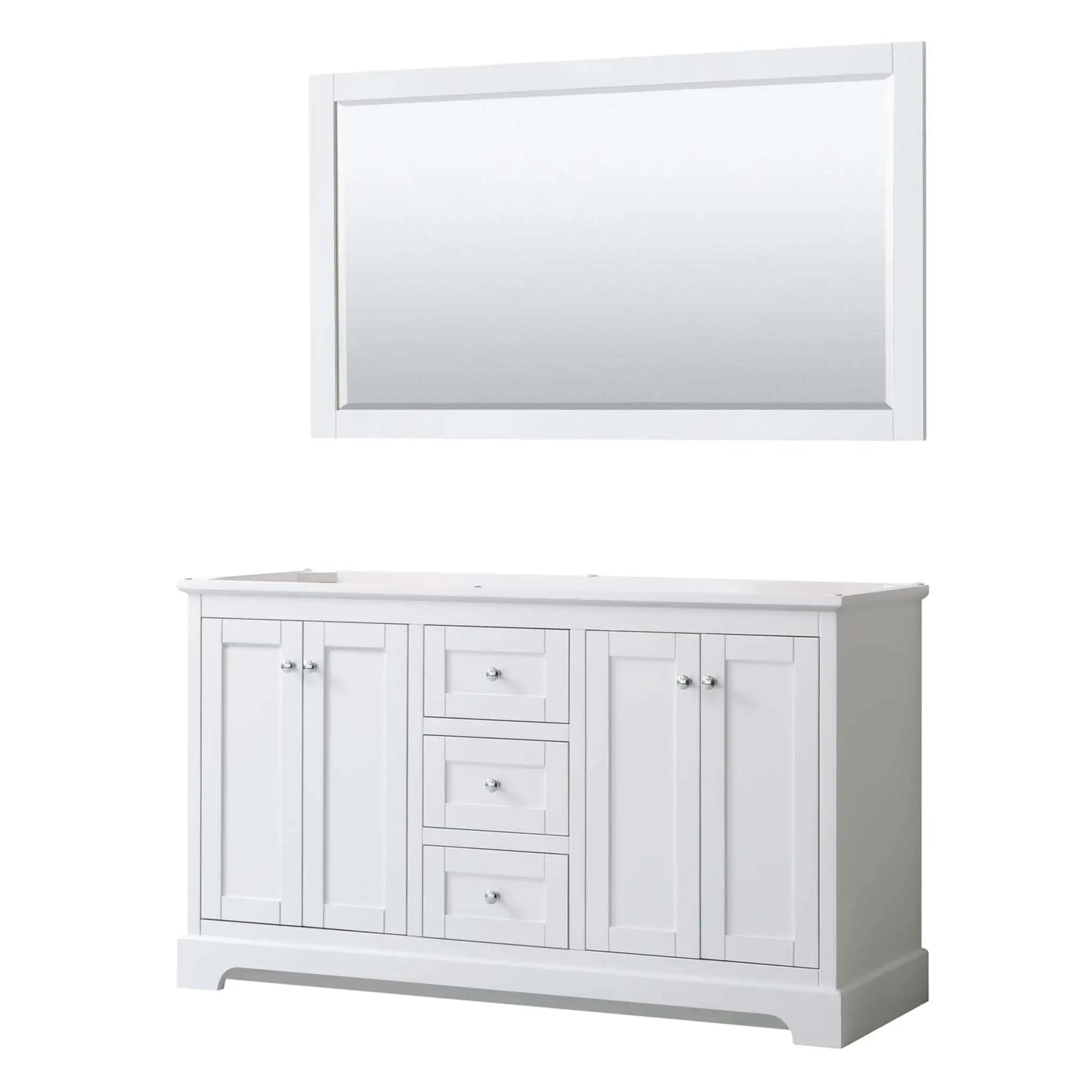 60" Avery Double Bathroom Vanity in White with Polished Chrome Trim & 58" Mirror by Wyndham