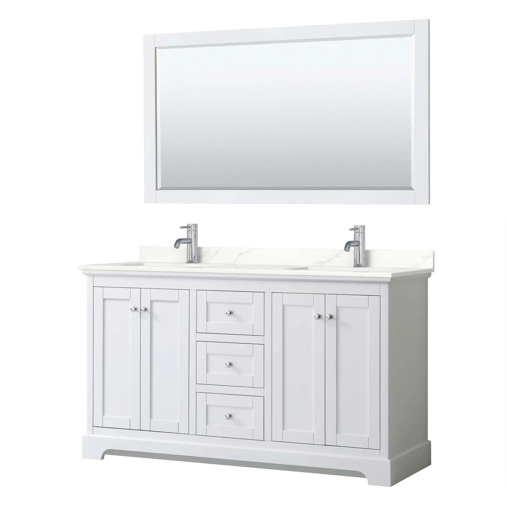 60" Avery Double Bathroom Vanity in White with Polished Chrome Trim & 58" Mirror by Wyndham