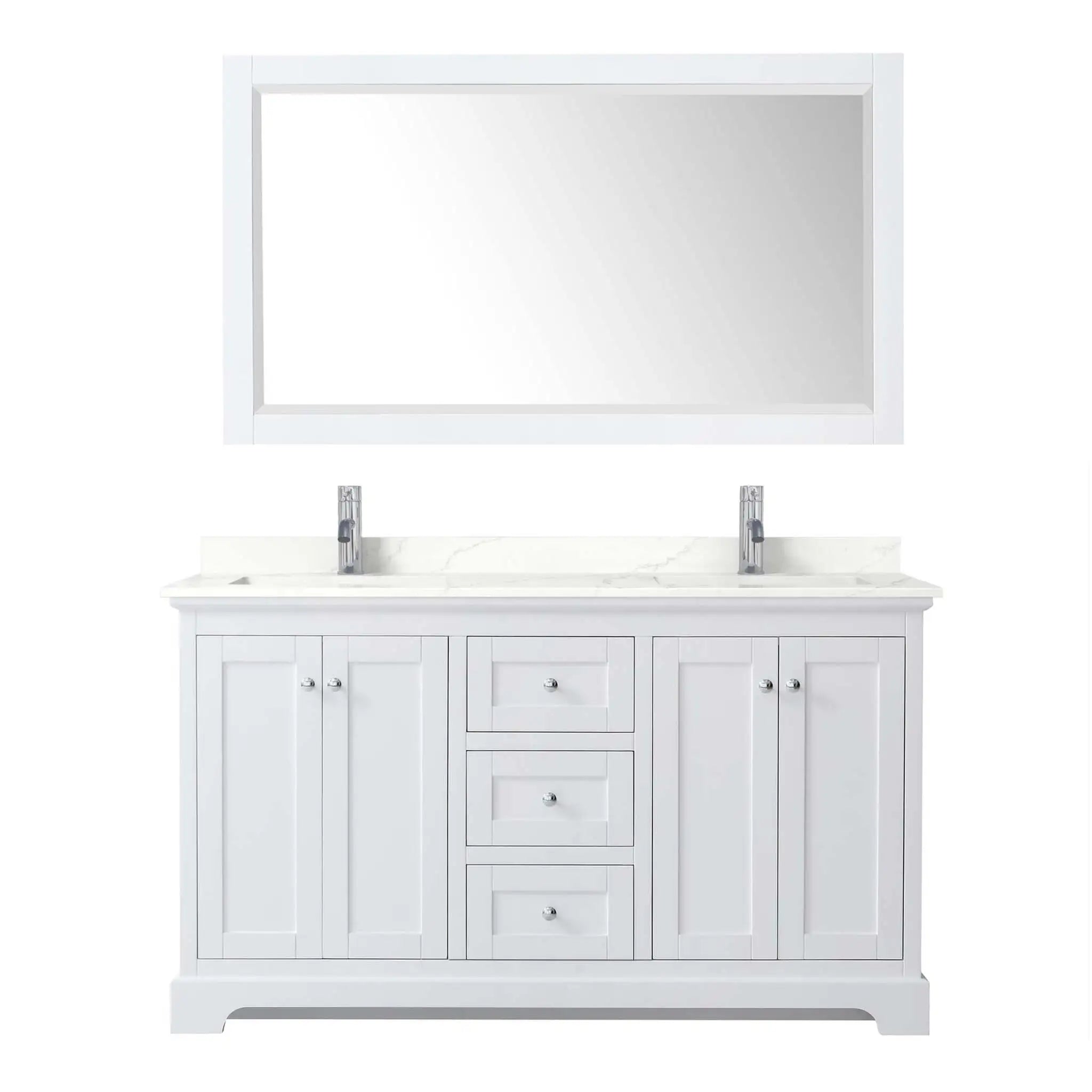 60" Avery Double Bathroom Vanity in White with Polished Chrome Trim & 58" Mirror by Wyndham