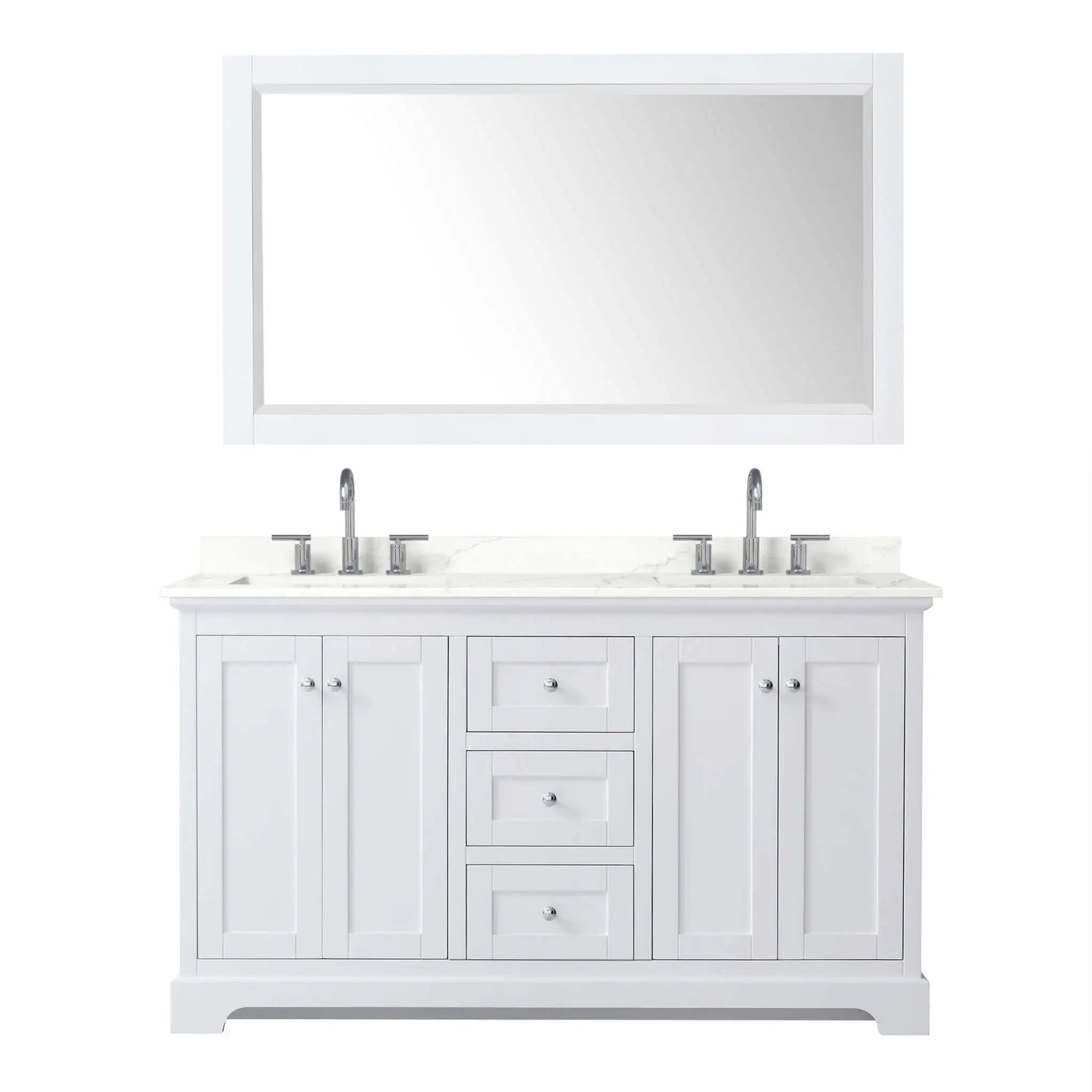 60" Avery Double Bathroom Vanity in White with Polished Chrome Trim & 58" Mirror by Wyndham