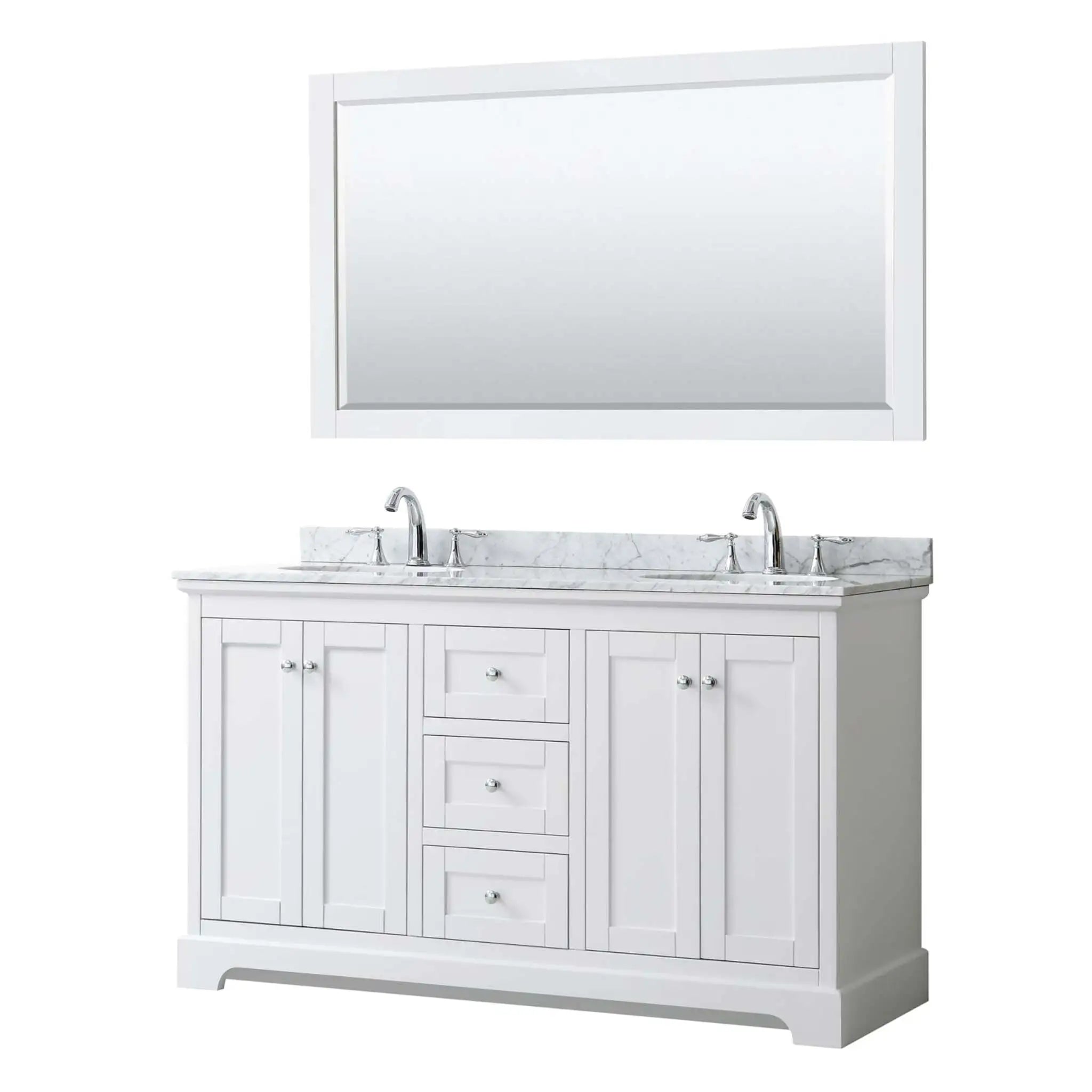 60" Avery Double Bathroom Vanity in White with Polished Chrome Trim & 58" Mirror by Wyndham