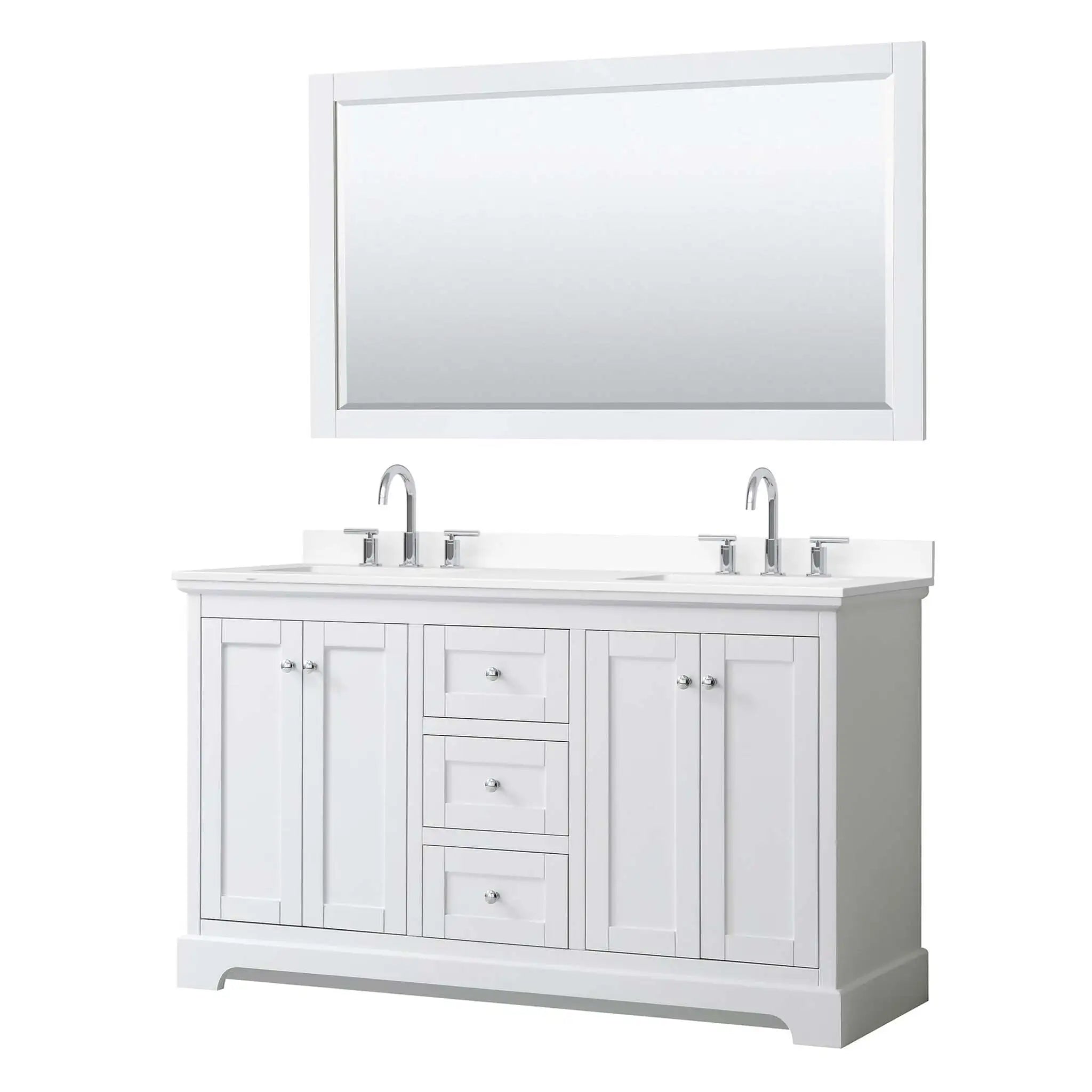 60" Avery Double Bathroom Vanity in White with Polished Chrome Trim & 58" Mirror by Wyndham