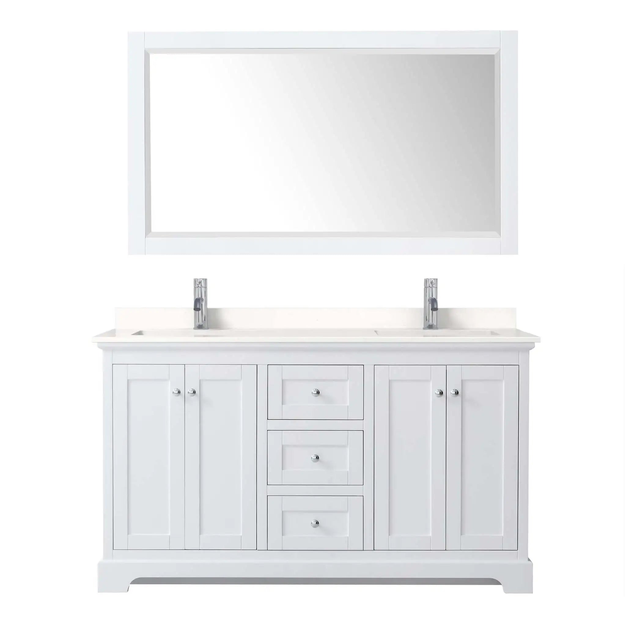60" Avery Double Bathroom Vanity in White with Polished Chrome Trim & 58" Mirror by Wyndham