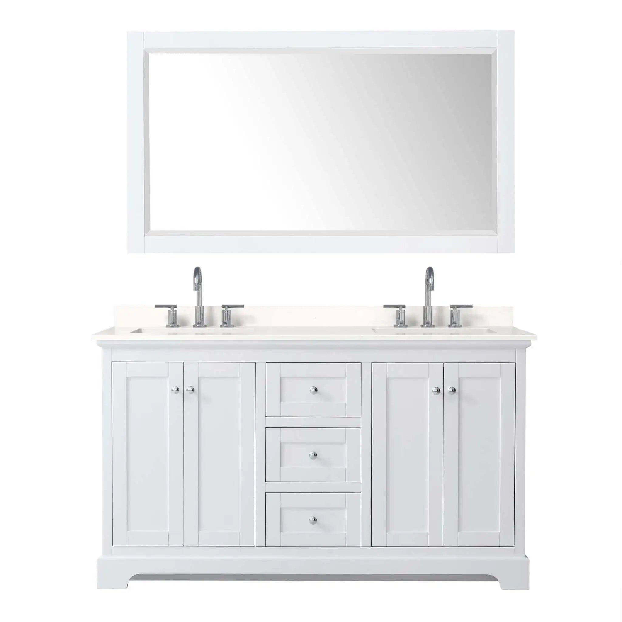 60" Avery Double Bathroom Vanity in White with Polished Chrome Trim & 58" Mirror by Wyndham