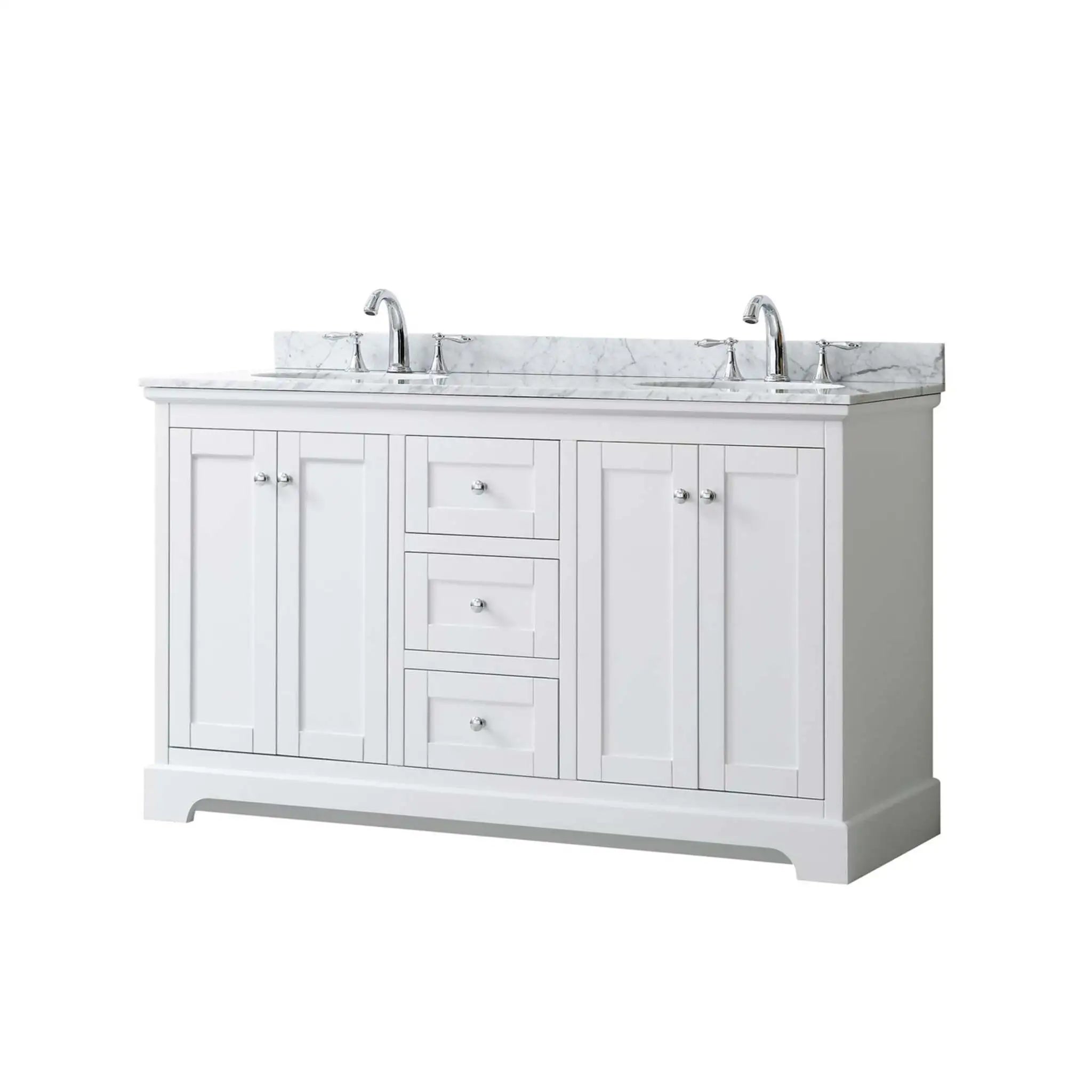 60" Avery Double Bathroom Vanity in White with Polished Chrome Trim by Wyndham