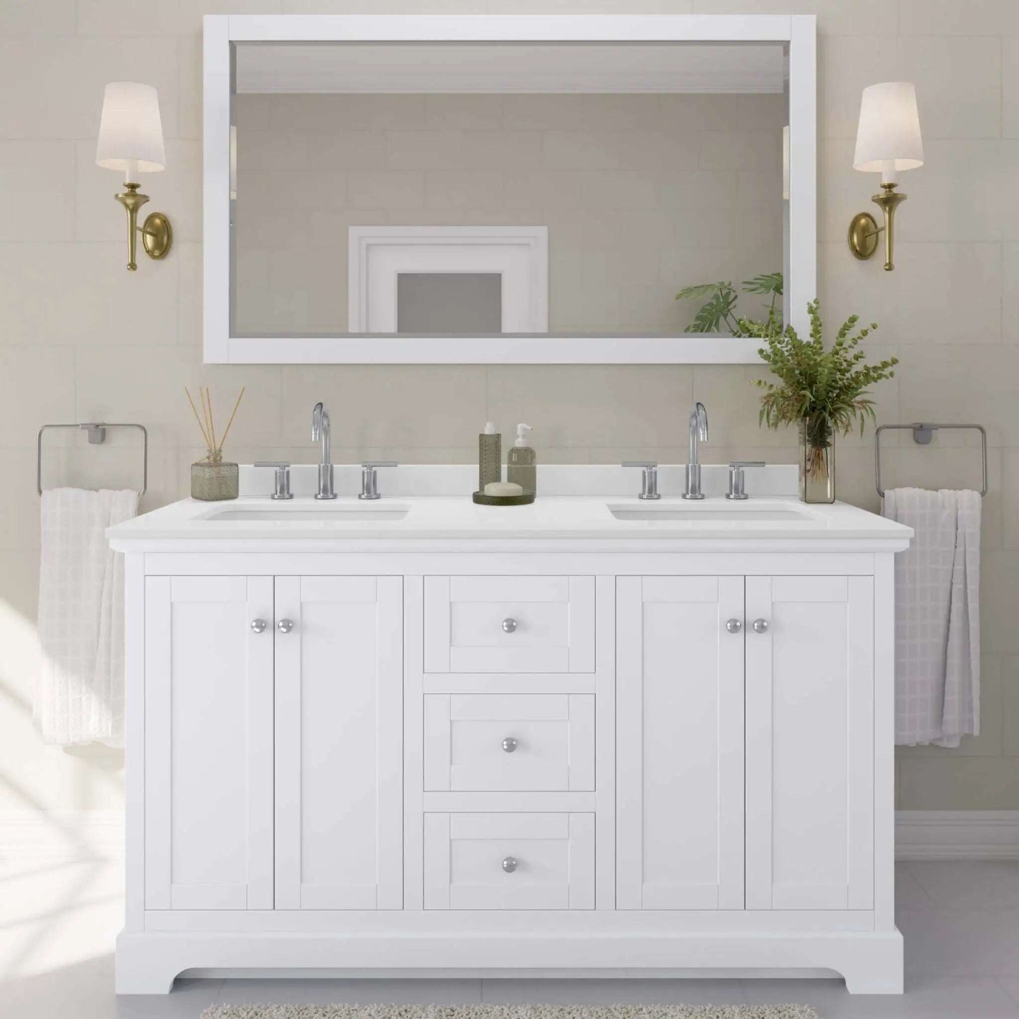 60" Avery Double Bathroom Vanity in White with Polished Chrome Trim by Wyndham