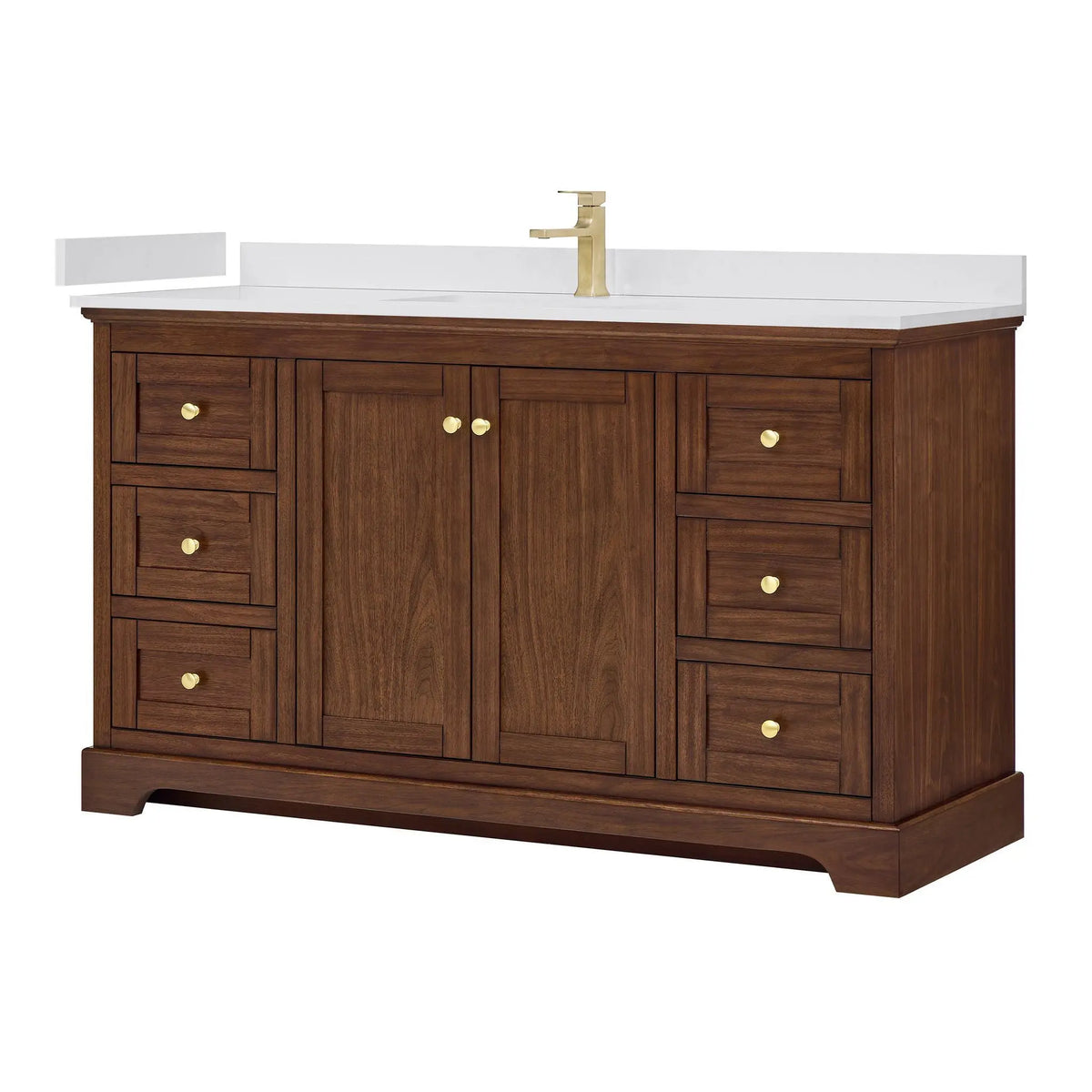 60" Avery Single Bathroom Vanity Dark Walnut Brushed Gold Trim by wyndham View 10
