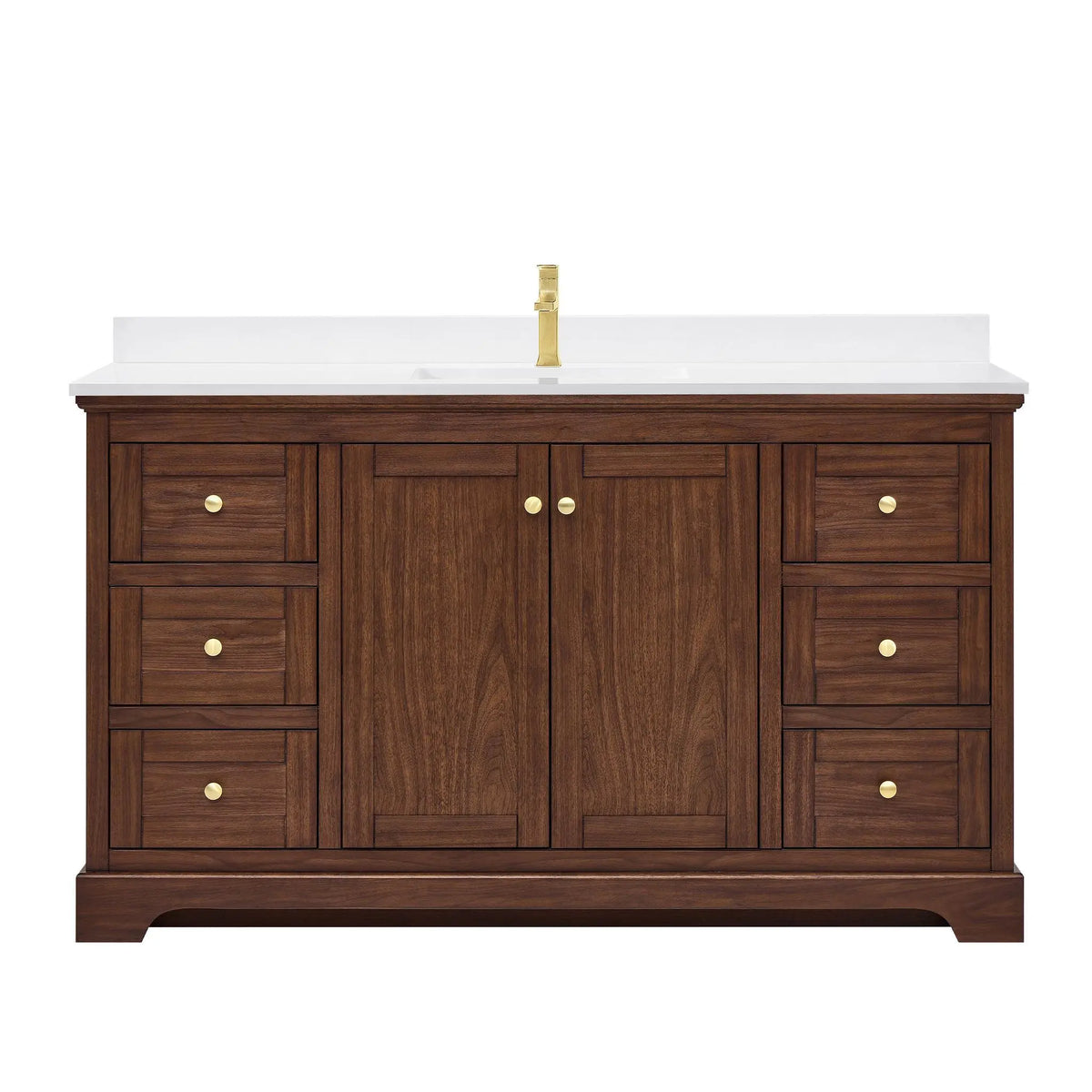 60" Avery Single Bathroom Vanity Dark Walnut Brushed Gold Trim by wyndham View 6
