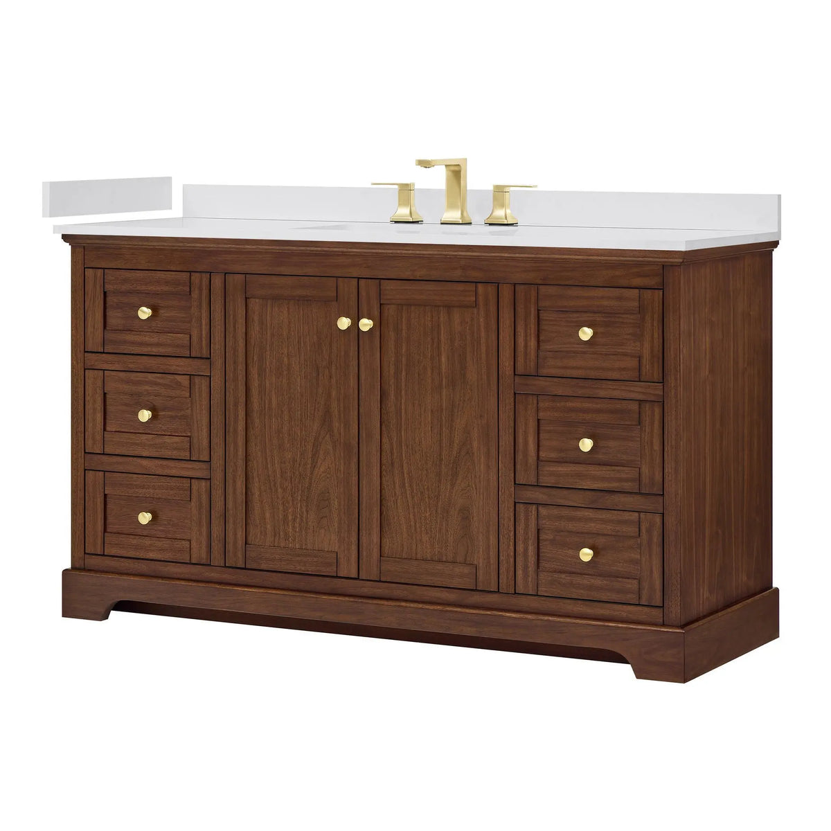 60" Avery Single Bathroom Vanity Dark Walnut Brushed Gold Trim by wyndham View 20