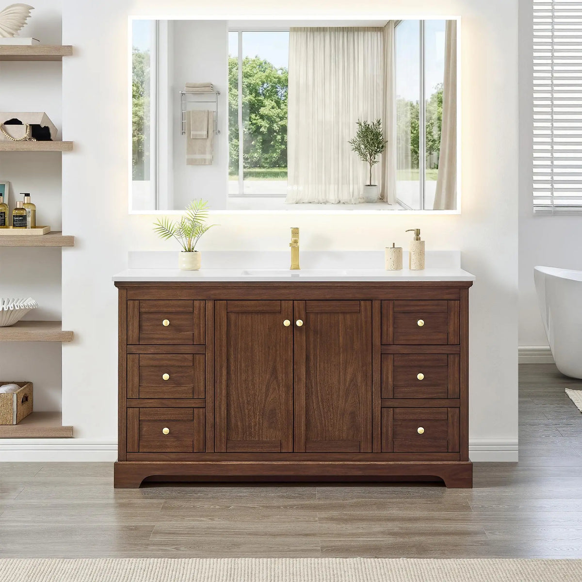 60" Avery Single Bathroom Vanity Dark Walnut Brushed Gold Trim by wyndham View 24
