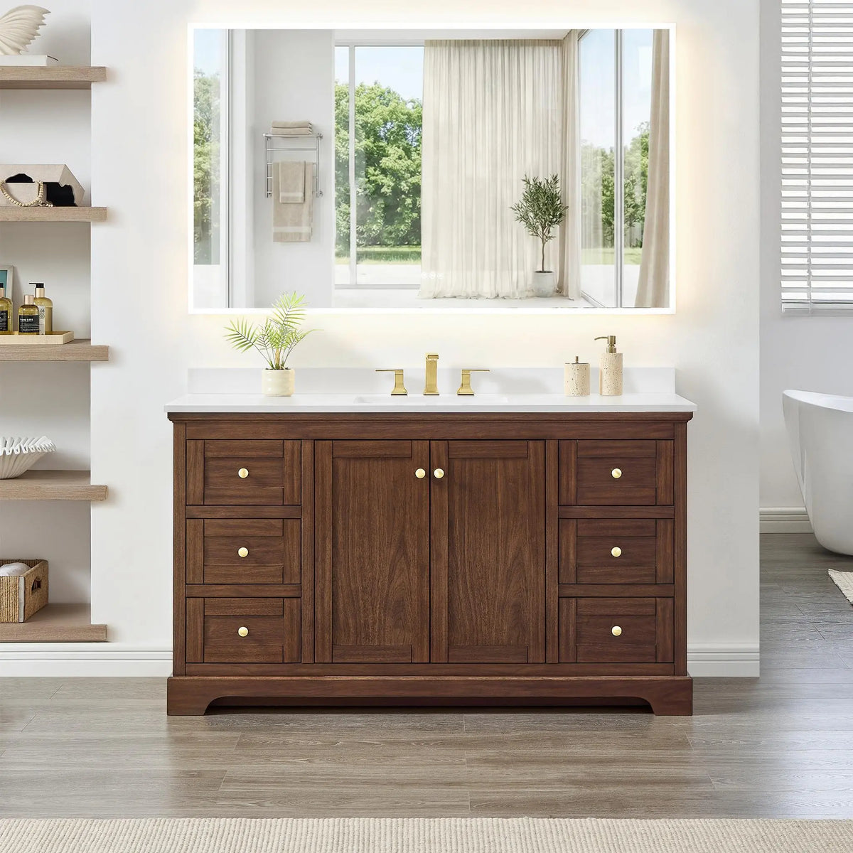 60" Avery Single Bathroom Vanity Dark Walnut Brushed Gold Trim by wyndham View 34