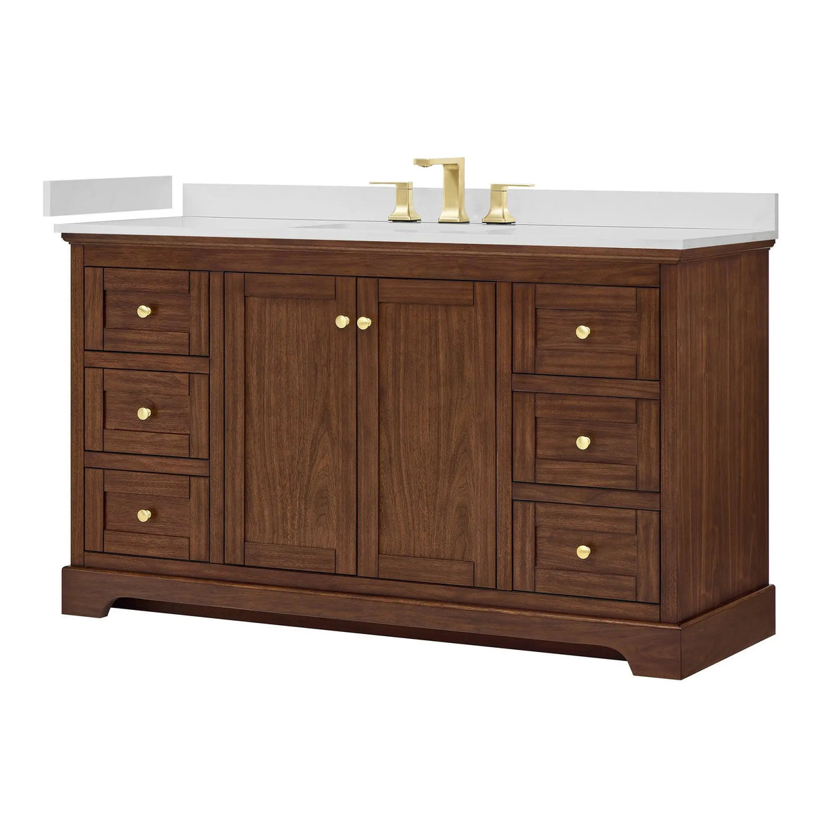 60" Avery Single Bathroom Vanity Dark Walnut Brushed Gold Trim by wyndham View 35