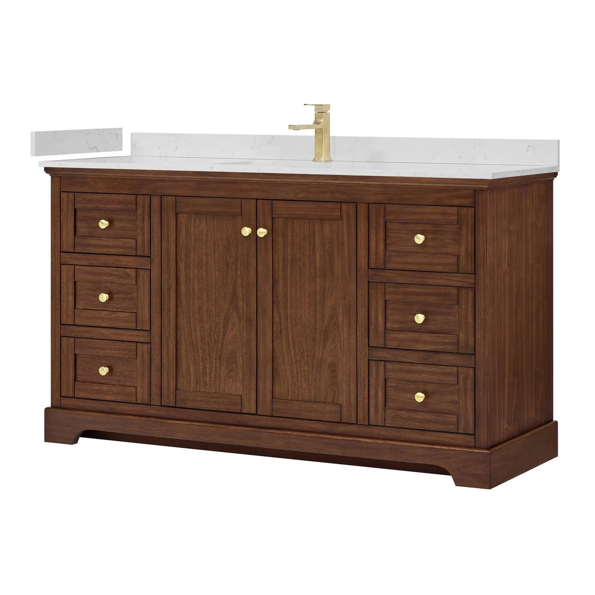 60" Avery Single Bathroom Vanity Dark Walnut Brushed Gold Trim by wyndham View 5