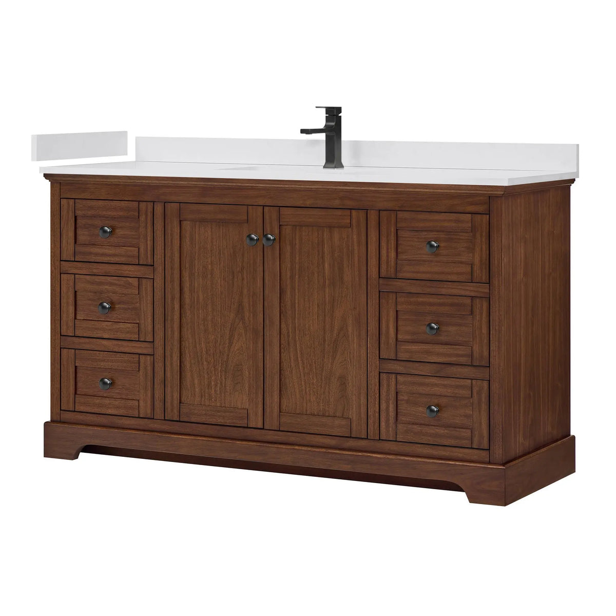 60" Avery Single Bathroom Vanity Dark Walnut Matte Black Trim by wyndham View 10