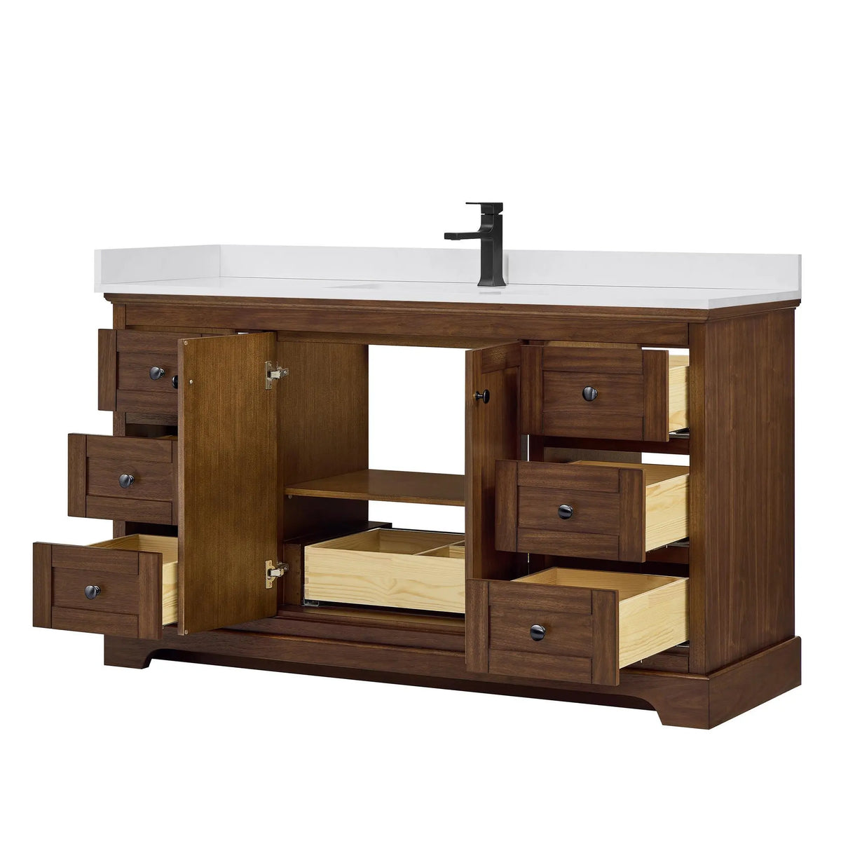 60" Avery Single Bathroom Vanity Dark Walnut Matte Black Trim by wyndham View 8