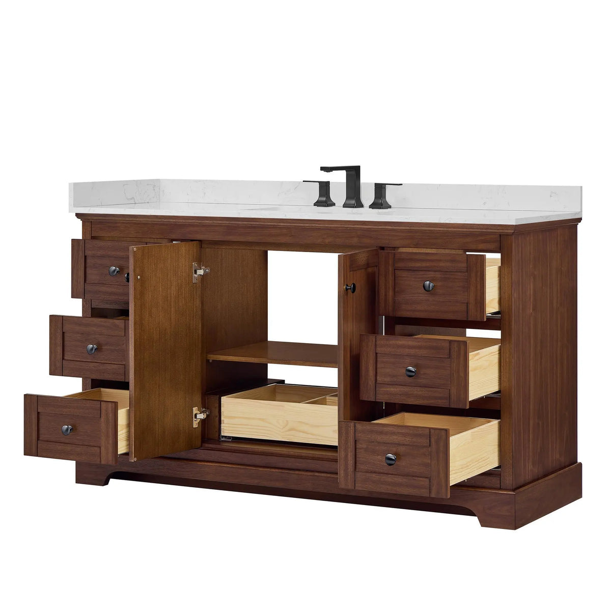 60" Avery Single Bathroom Vanity Dark Walnut Matte Black Trim by wyndham View 13