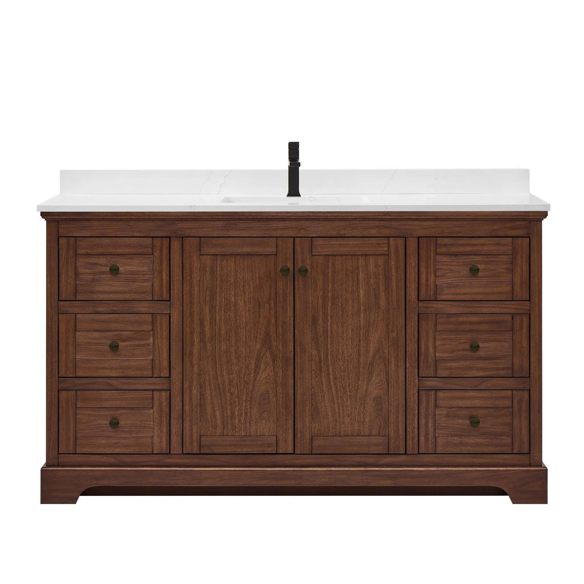 60" Avery Single Bathroom Vanity Dark Walnut Matte Black Trim by wyndham View 26