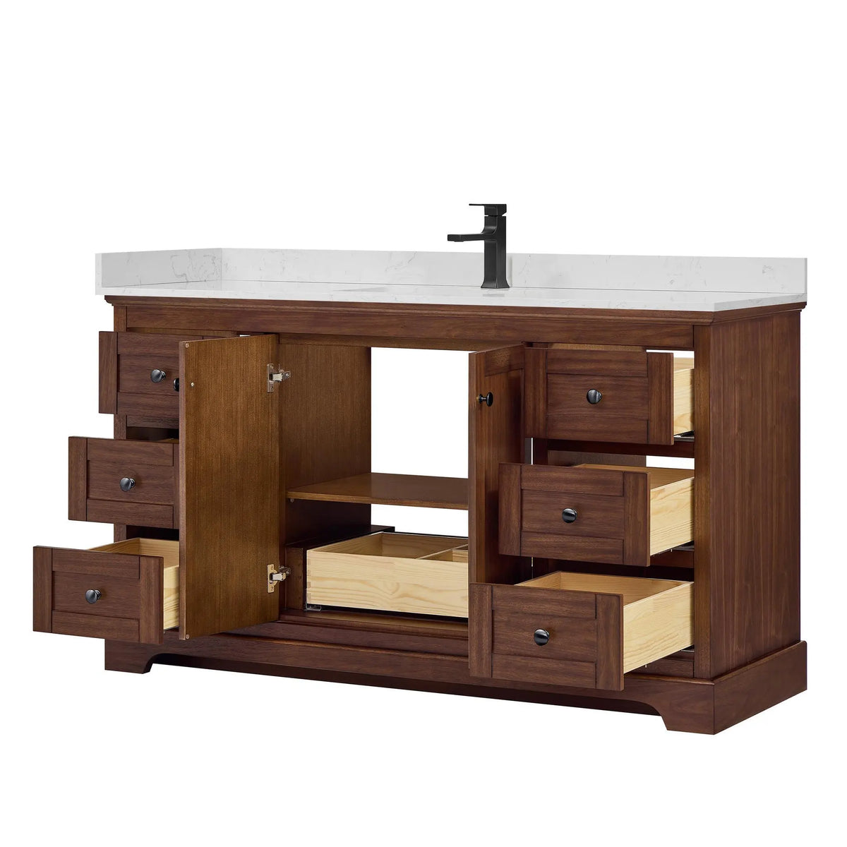 60" Avery Single Bathroom Vanity Dark Walnut Matte Black Trim by wyndham View 3