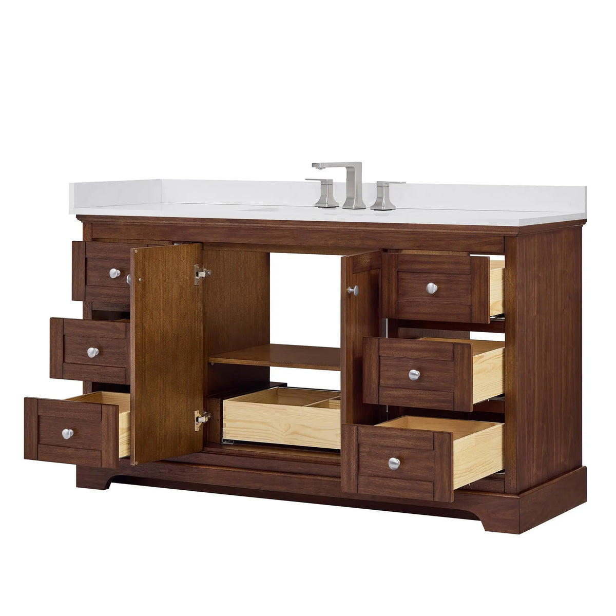 60" Avery Single Bathroom Vanity Dark Walnut Polished Chrome Trim by wyndham View 18