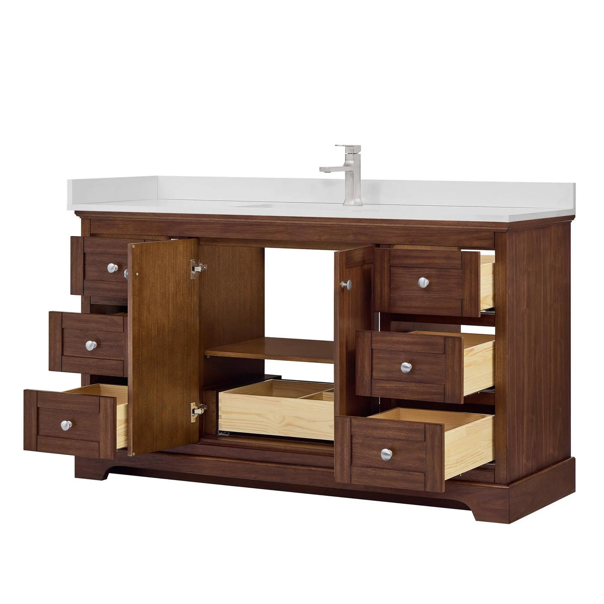 60" Avery Single Bathroom Vanity Dark Walnut Polished Chrome Trim by wyndham View 23