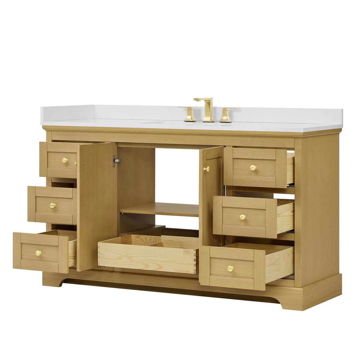 60" Avery Single Bathroom Vanity Honey Oak Brushed Gold Trim by wyndham View 28