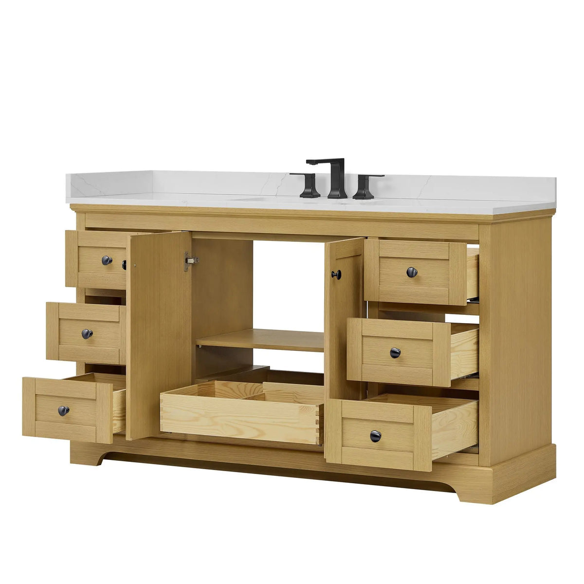 60" Avery Single Bathroom Vanity Honey Oak Matte Black Trim by wyndham View 18