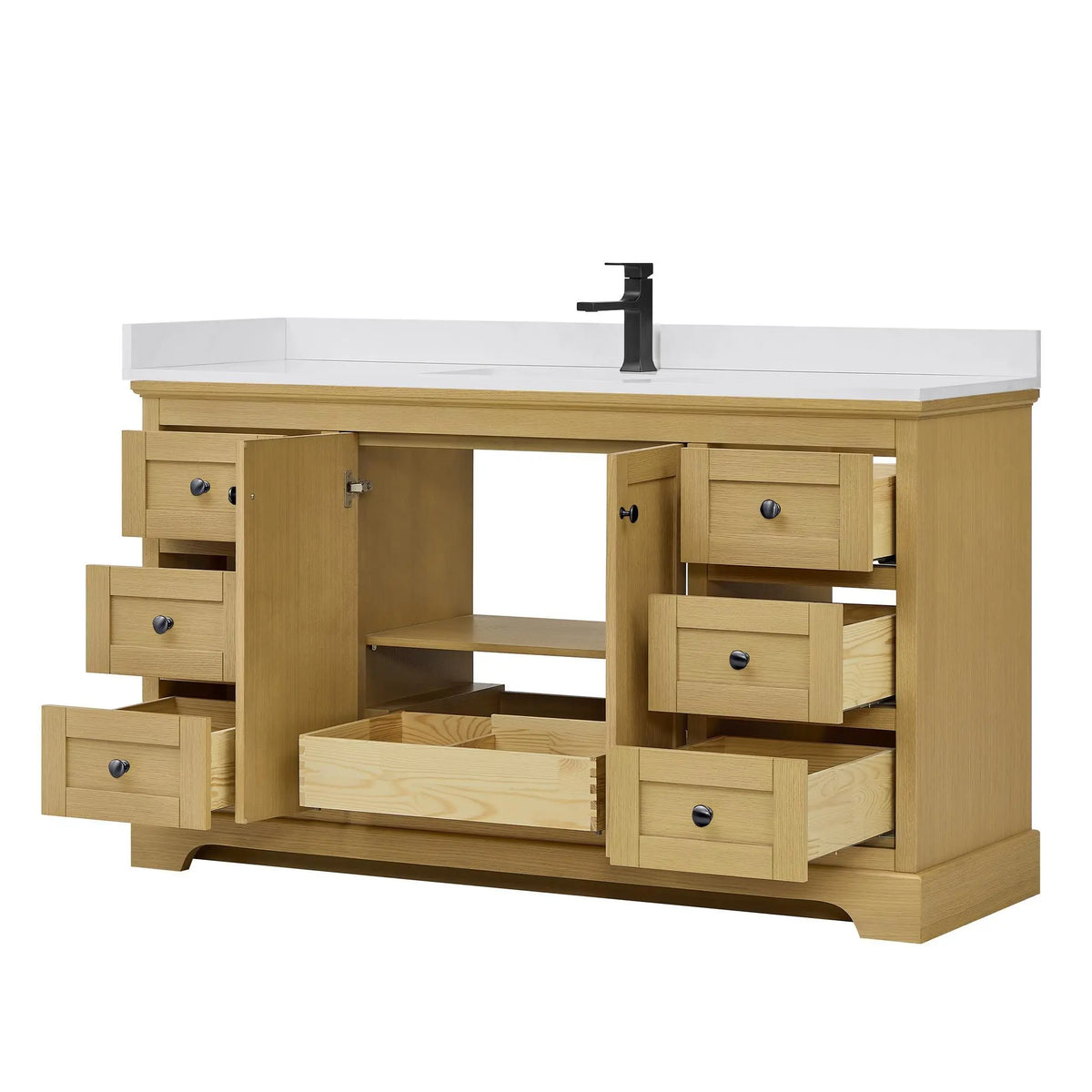 60" Avery Single Bathroom Vanity Honey Oak Matte Black Trim by wyndham View 23