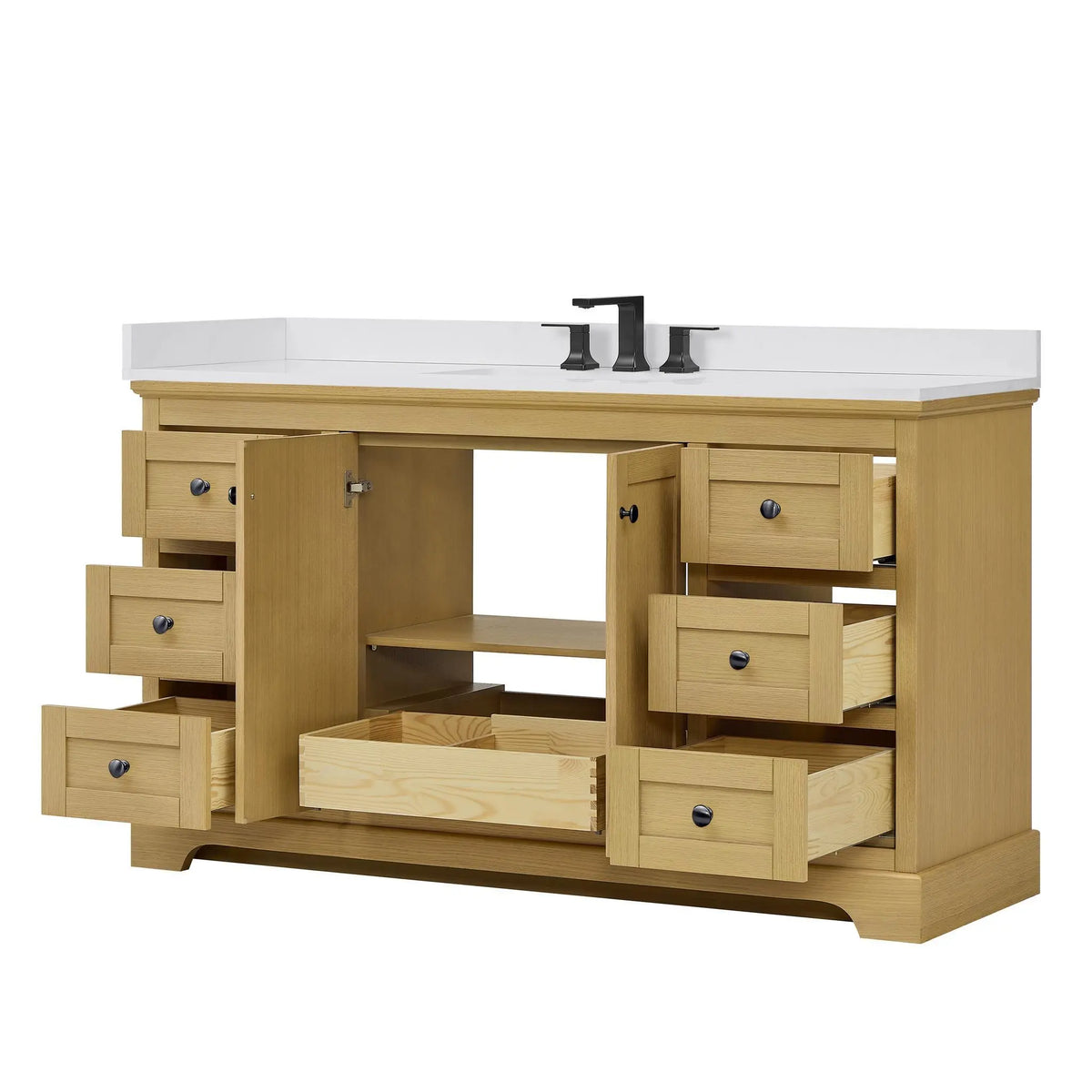 60" Avery Single Bathroom Vanity Honey Oak Matte Black Trim by wyndham View 28