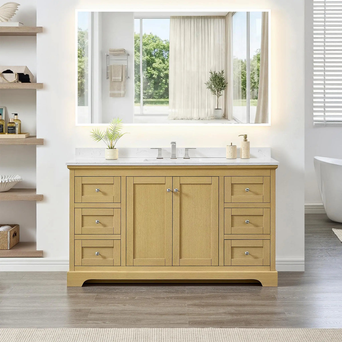60" Avery Single Bathroom Vanity Honey Oak Polished Chrome Trim by wyndham View 9