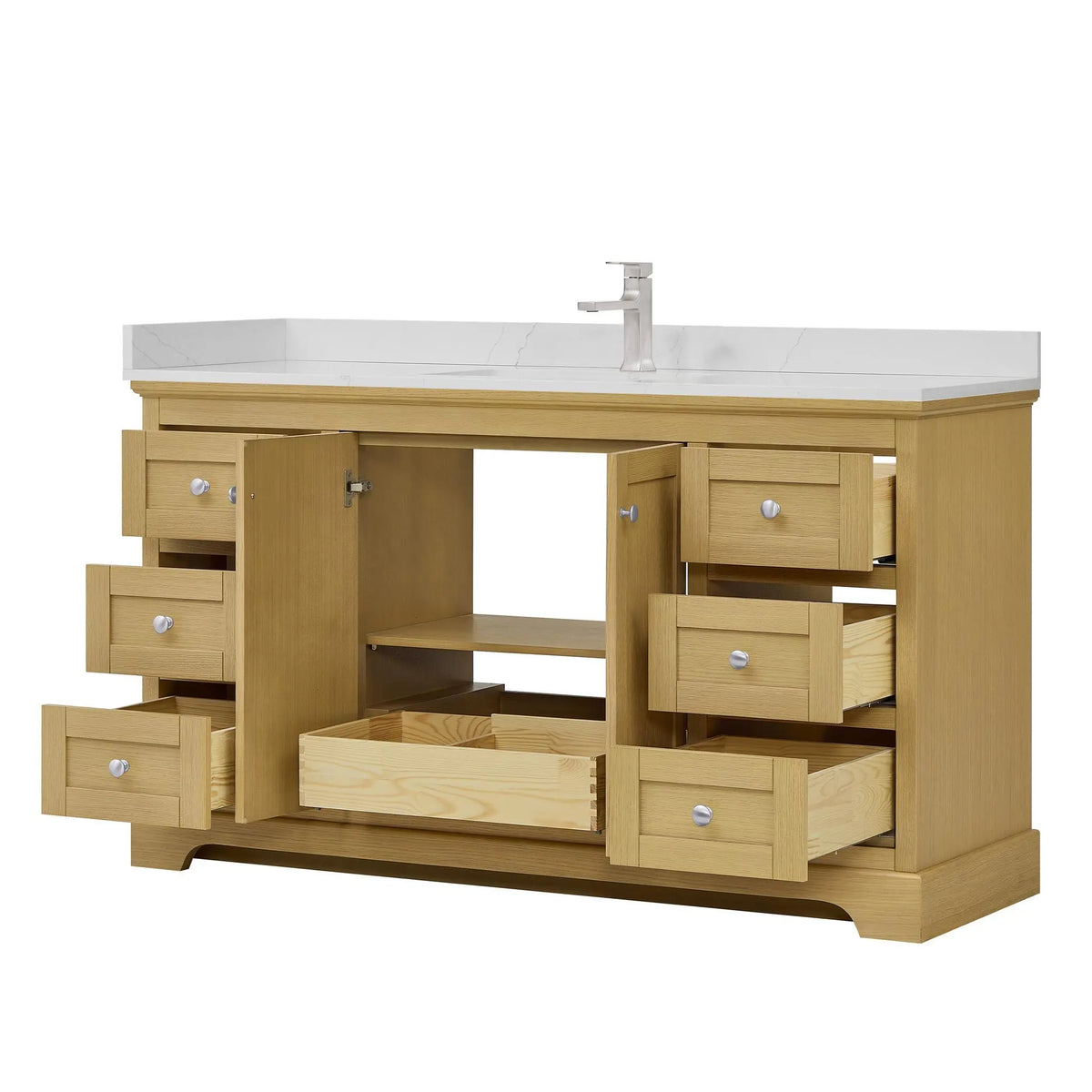 60" Avery Single Bathroom Vanity Honey Oak Polished Chrome Trim by wyndham View 13